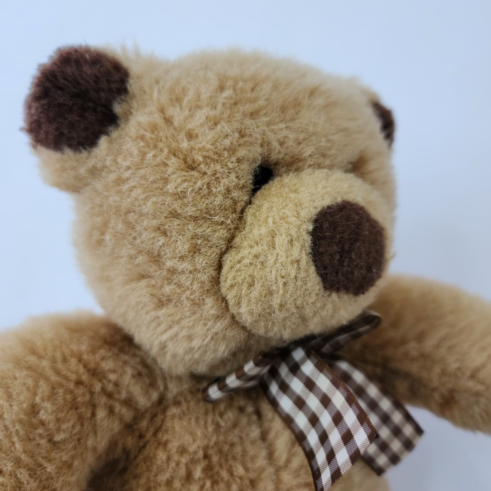 Classic Tan Plush Teddy Bear with Gingham Checkered Bow 10 Inch Stuffed Animal - Thumbnail 7
