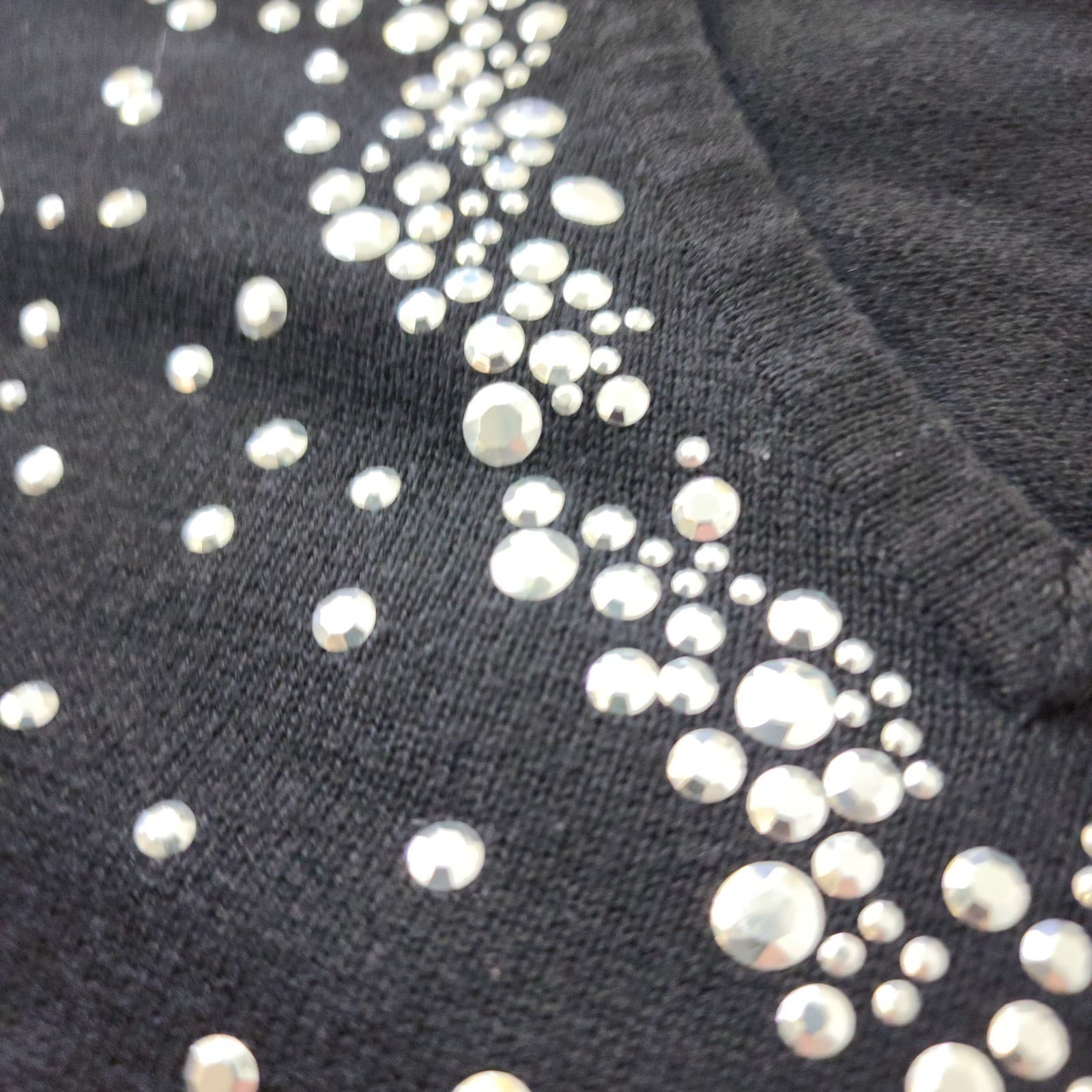 Verve Ami Womens 1X Black Rhinestone Embellished V-Neck Knit Sweater Top - Thumbnail 3
