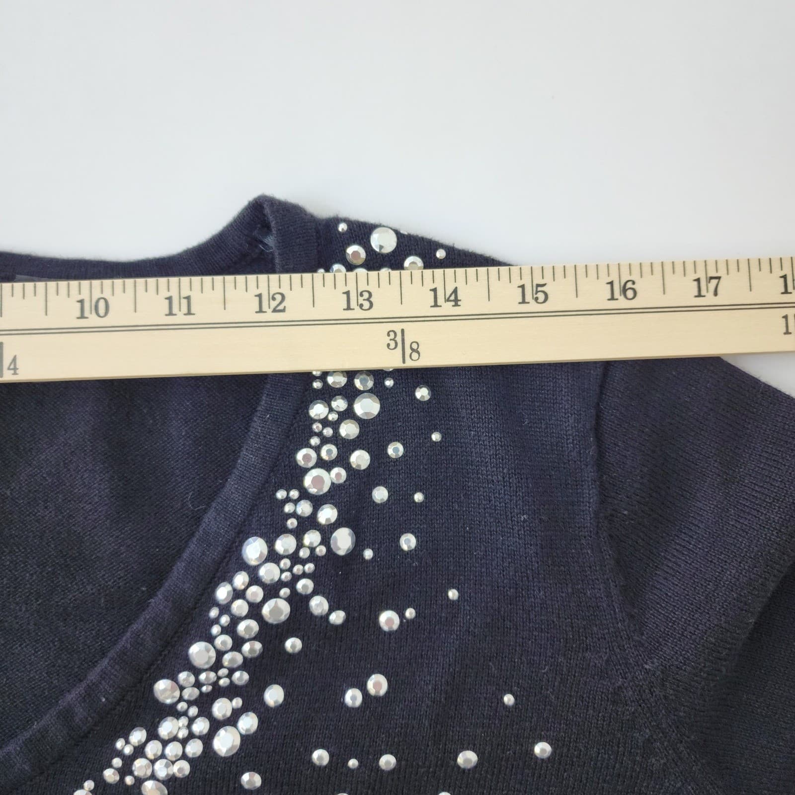 Verve Ami Womens 1X Black Rhinestone Embellished V-Neck Knit Sweater Top - Thumbnail 8