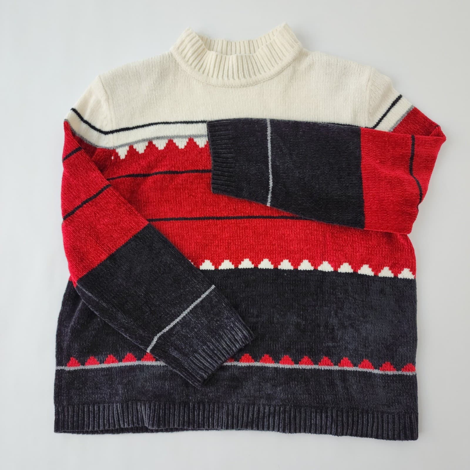 Alfred Dunner Woman Chenille Colorblock Sweater Red White Blue Mock Neck 1X