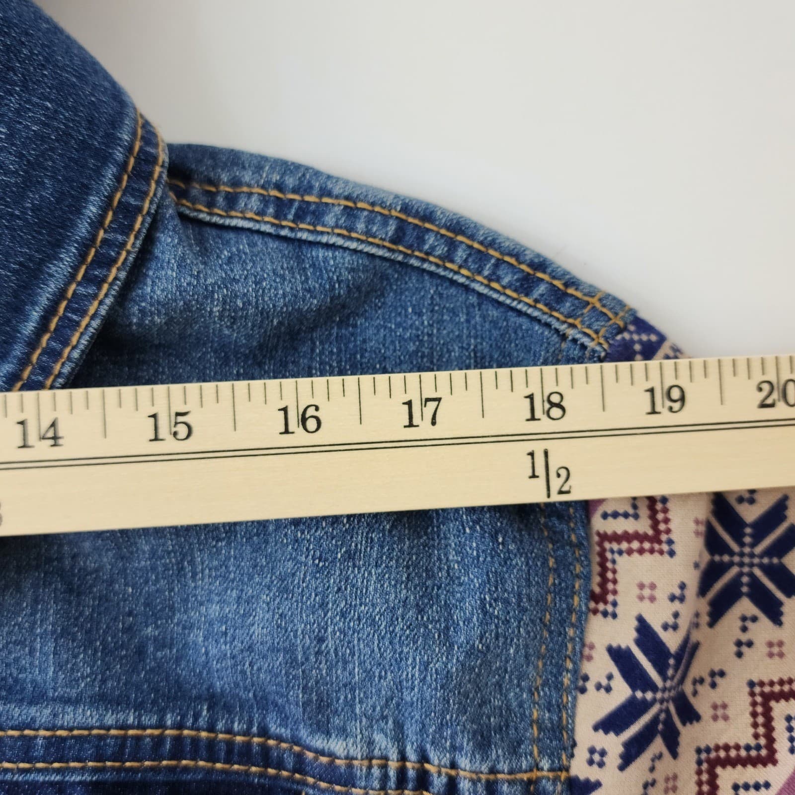 No Boundaries Fair Isle Knit Sleeve Hooded Denim Jacket Blue Wash - Thumbnail 5