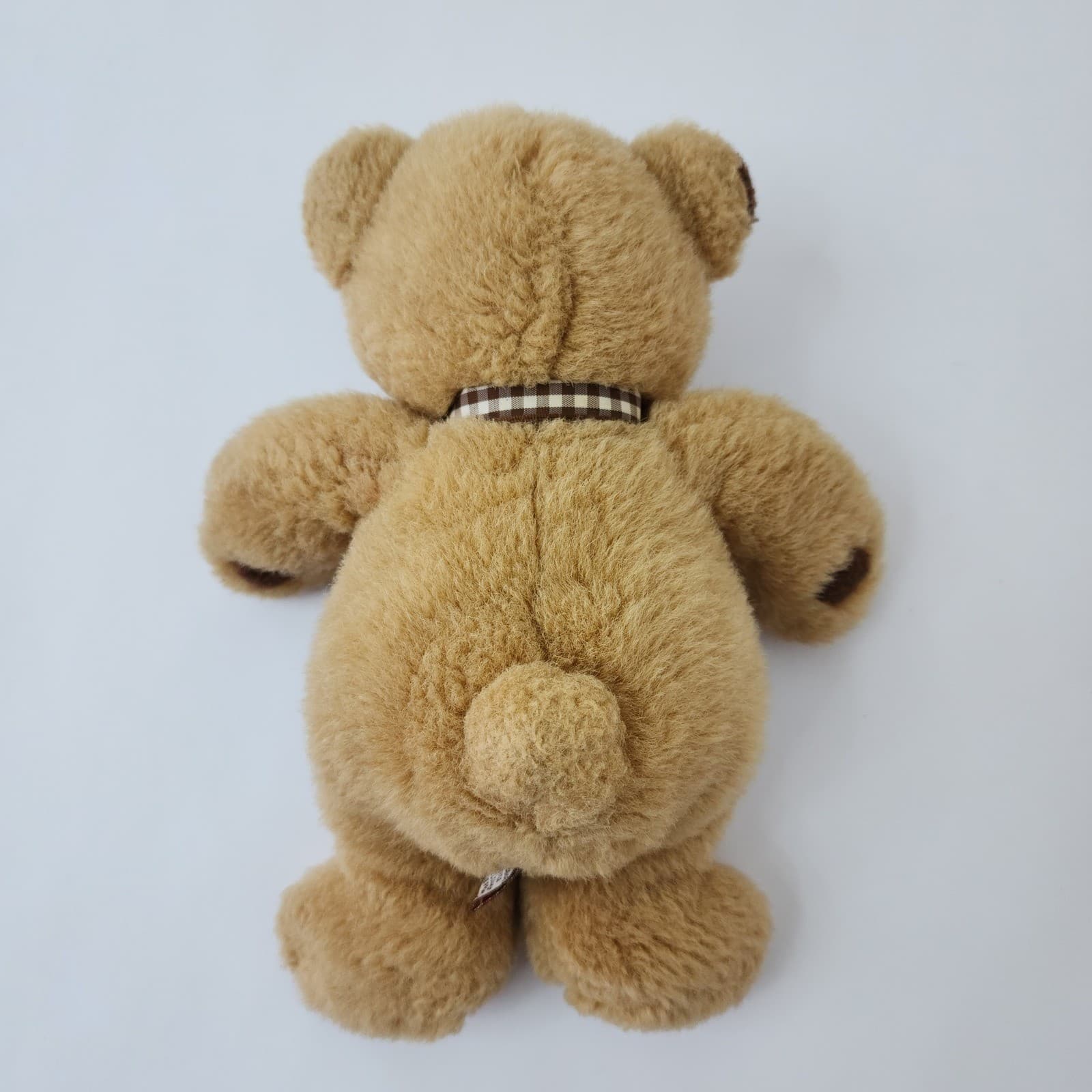 Classic Tan Plush Teddy Bear with Gingham Checkered Bow 10 Inch Stuffed Animal - Thumbnail 2