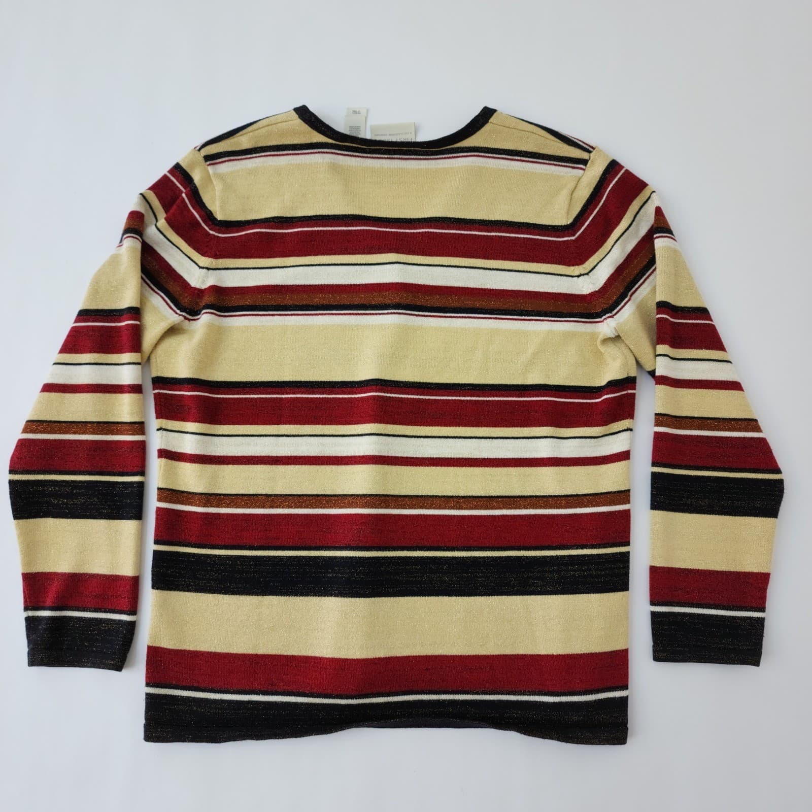 First Issue Liz Claiborne Cardigan Sweater L Striped Metallic Gold Red Black - Thumbnail 9