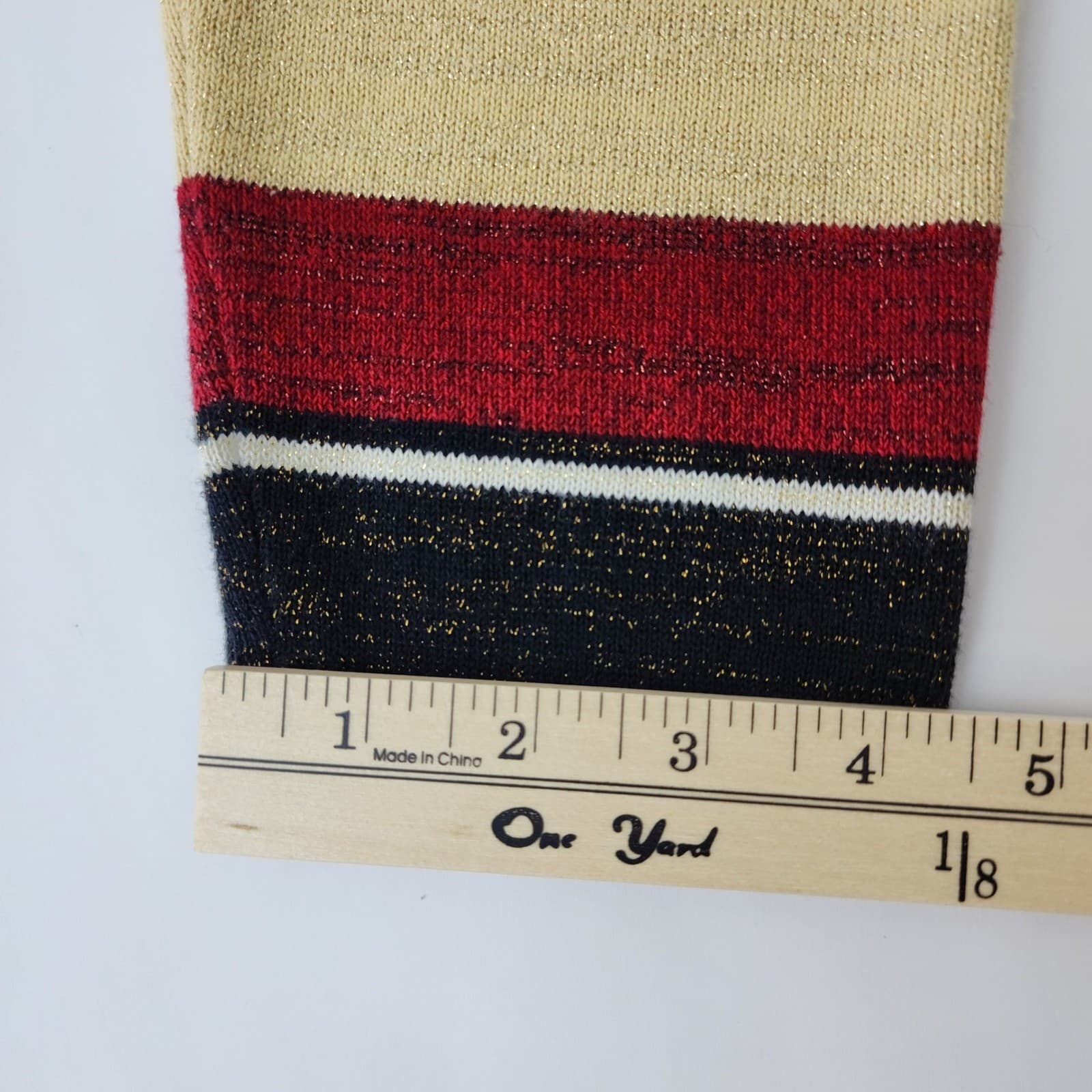 First Issue Liz Claiborne Cardigan Sweater L Striped Metallic Gold Red Black - Thumbnail 6