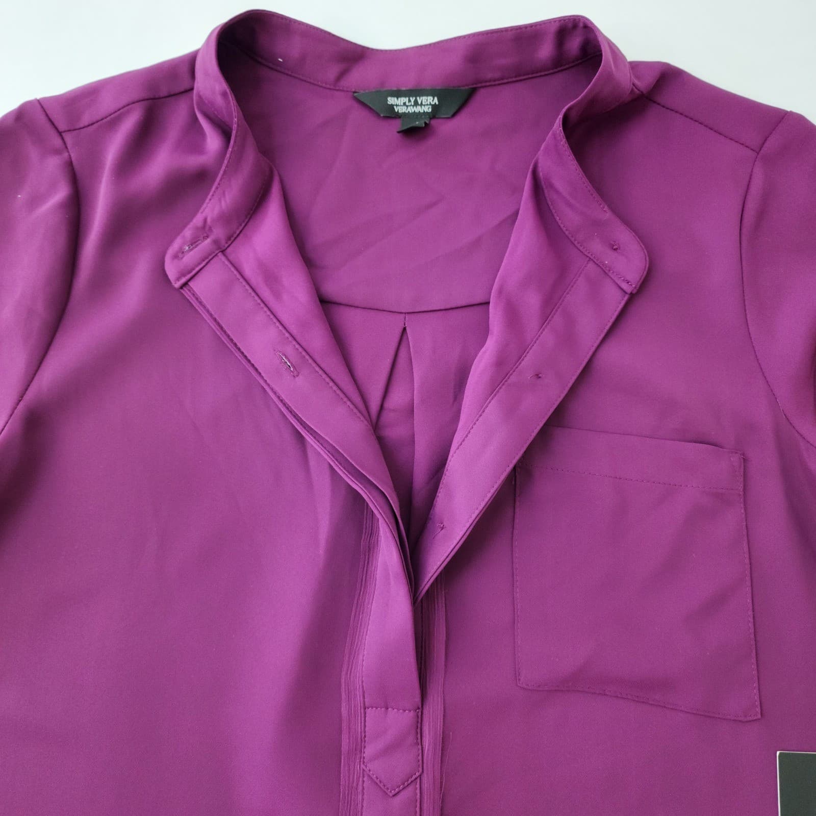 Simply Vera Wang Women Small Pansy Plum Short Sleeve Popover Blouse WV81W506RS S - Thumbnail 3