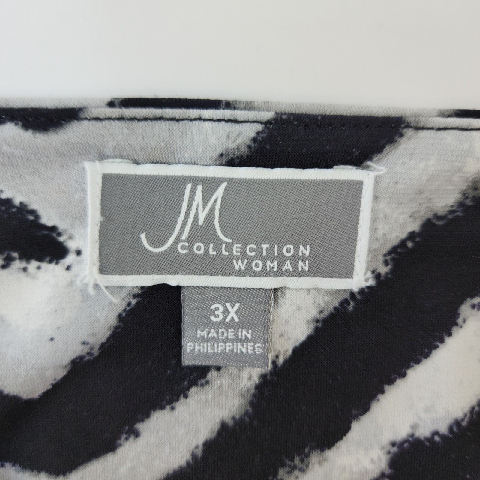 JM Collection Woman Zebra Print V-Neck Studded Top Black White 3X 3/4 Sleeve - Thumbnail 7
