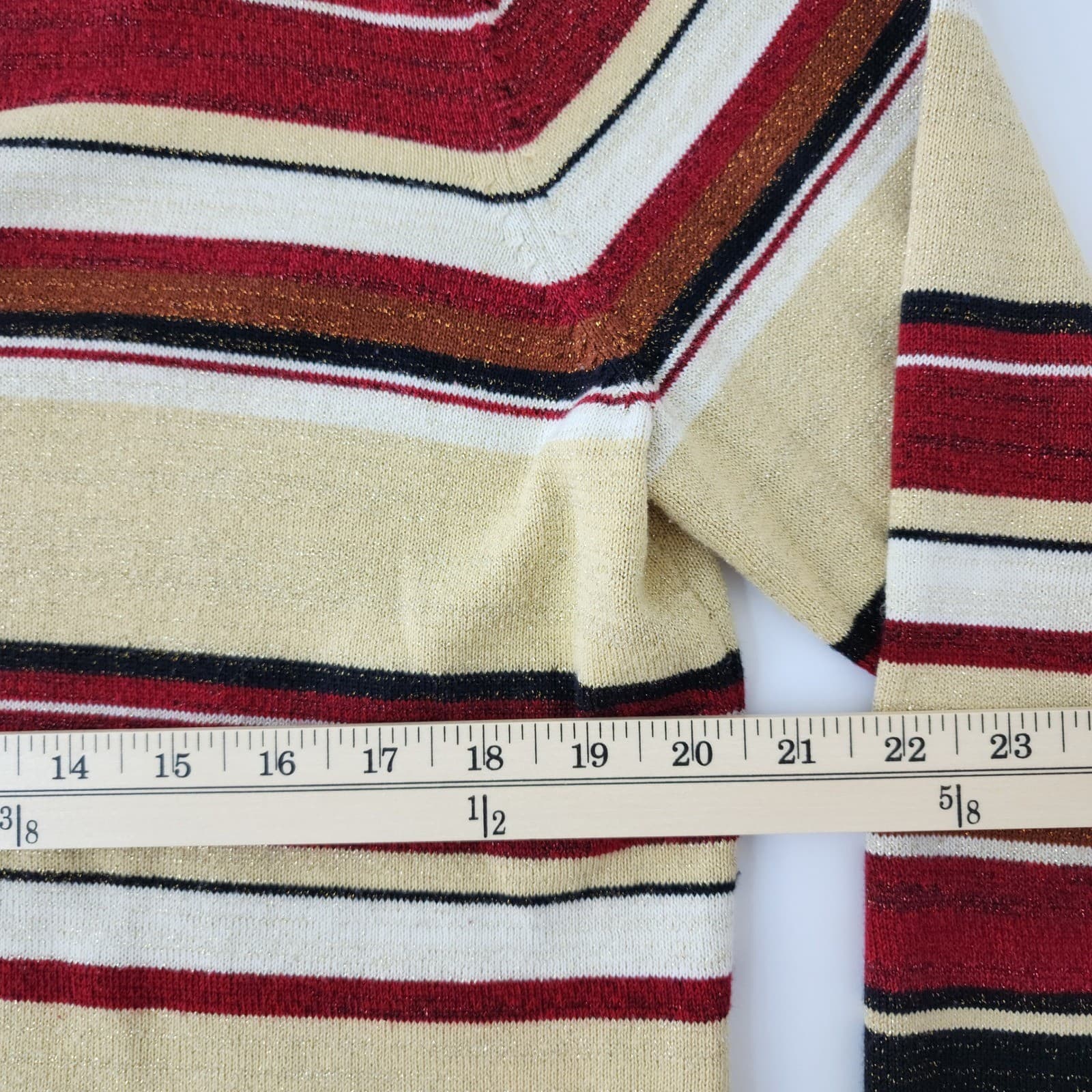 First Issue Liz Claiborne Cardigan Sweater L Striped Metallic Gold Red Black - Thumbnail 3
