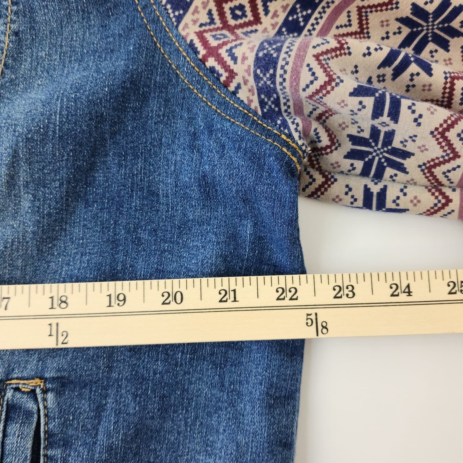 No Boundaries Fair Isle Knit Sleeve Hooded Denim Jacket Blue Wash - Thumbnail 4
