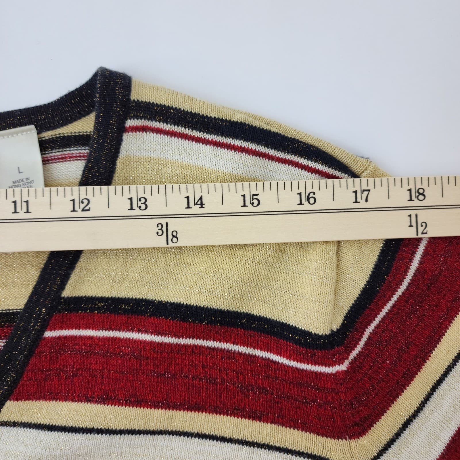 First Issue Liz Claiborne Cardigan Sweater L Striped Metallic Gold Red Black - Thumbnail 4