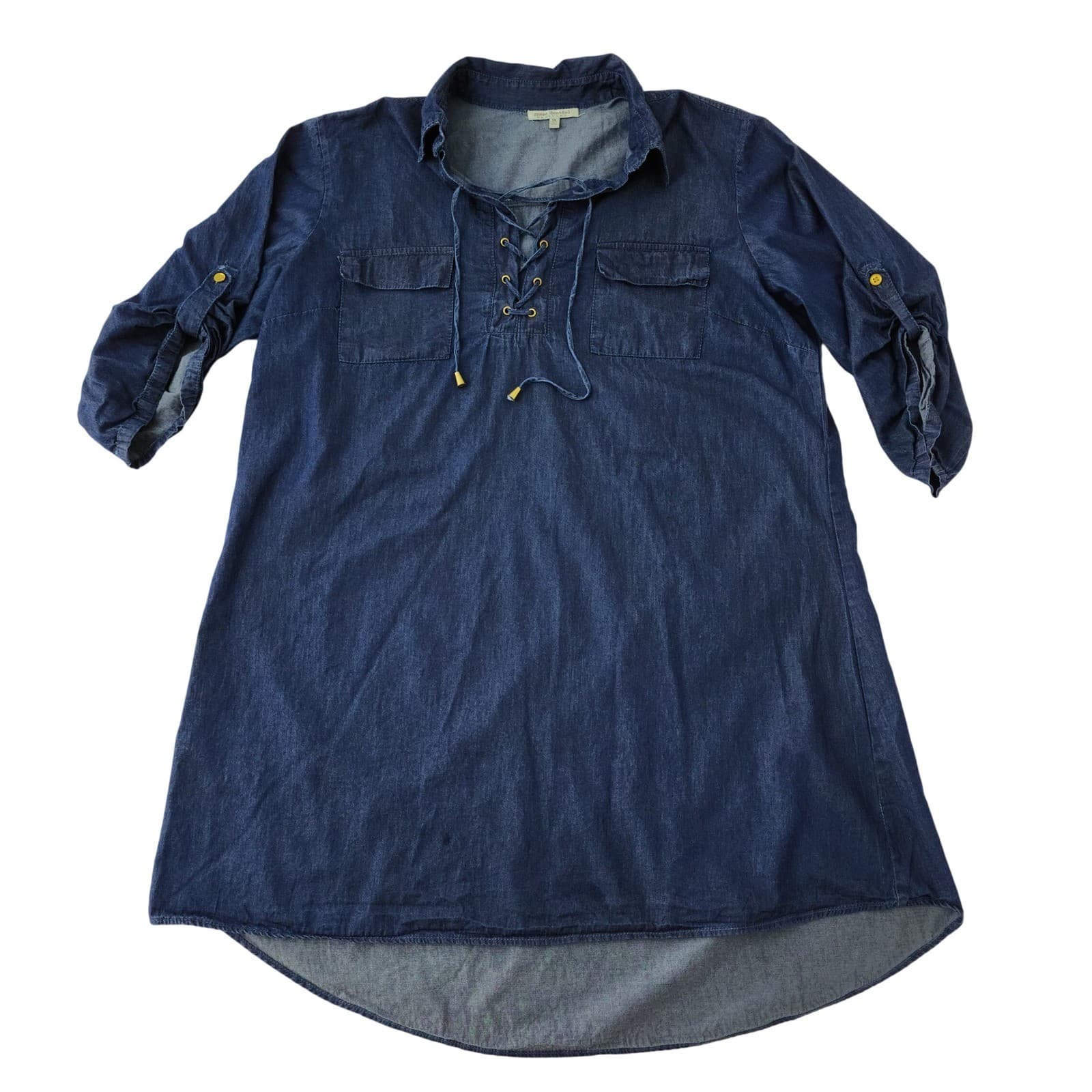 Speed Control New York Denim Lace Up Tunic Shirt Dark Wash Blue Womens 1X