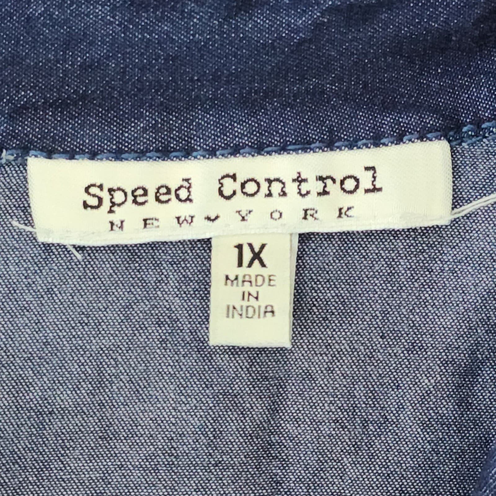 Speed Control New York Denim Lace Up Tunic Shirt Dark Wash Blue Womens 1X - Thumbnail 4