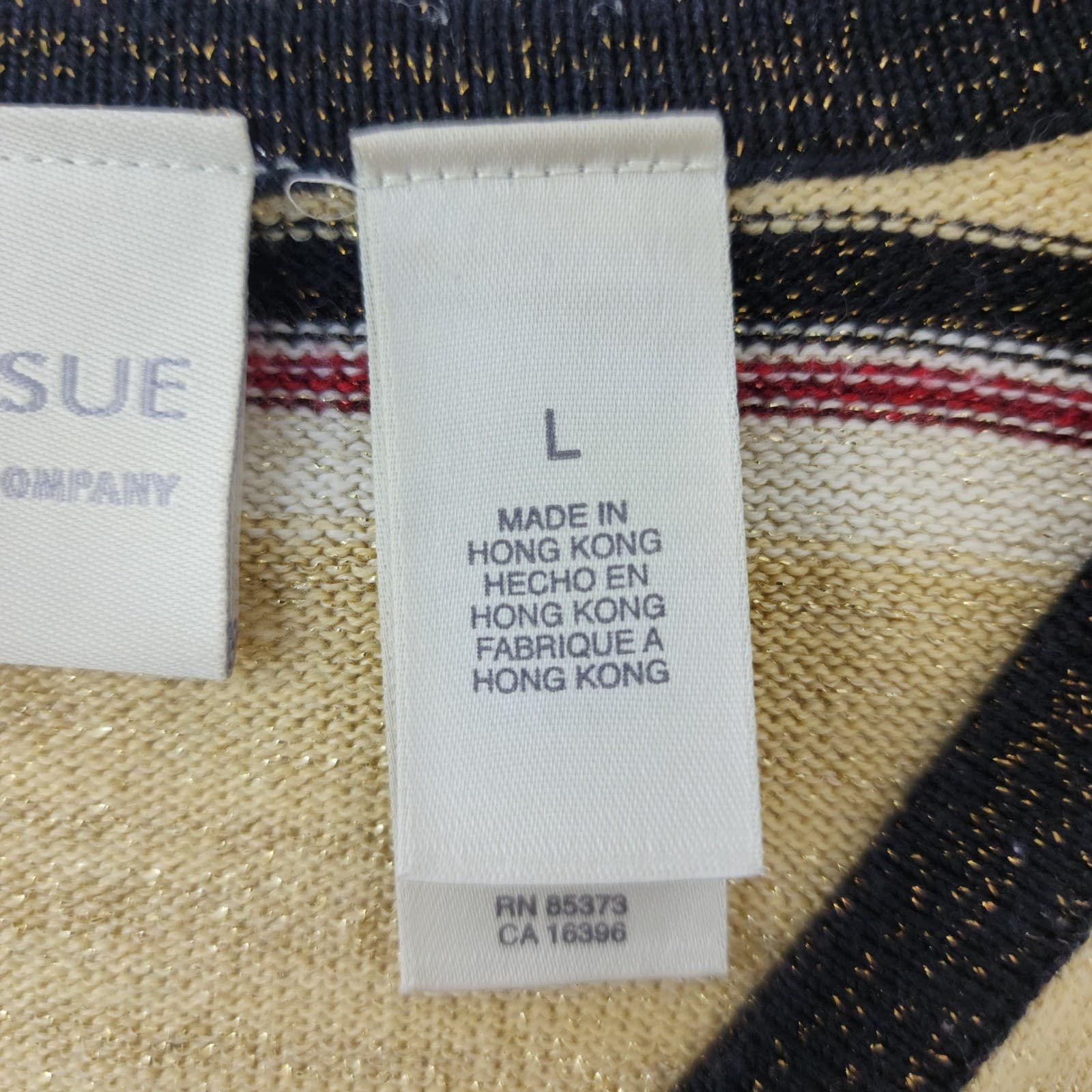First Issue Liz Claiborne Cardigan Sweater L Striped Metallic Gold Red Black - Thumbnail 8