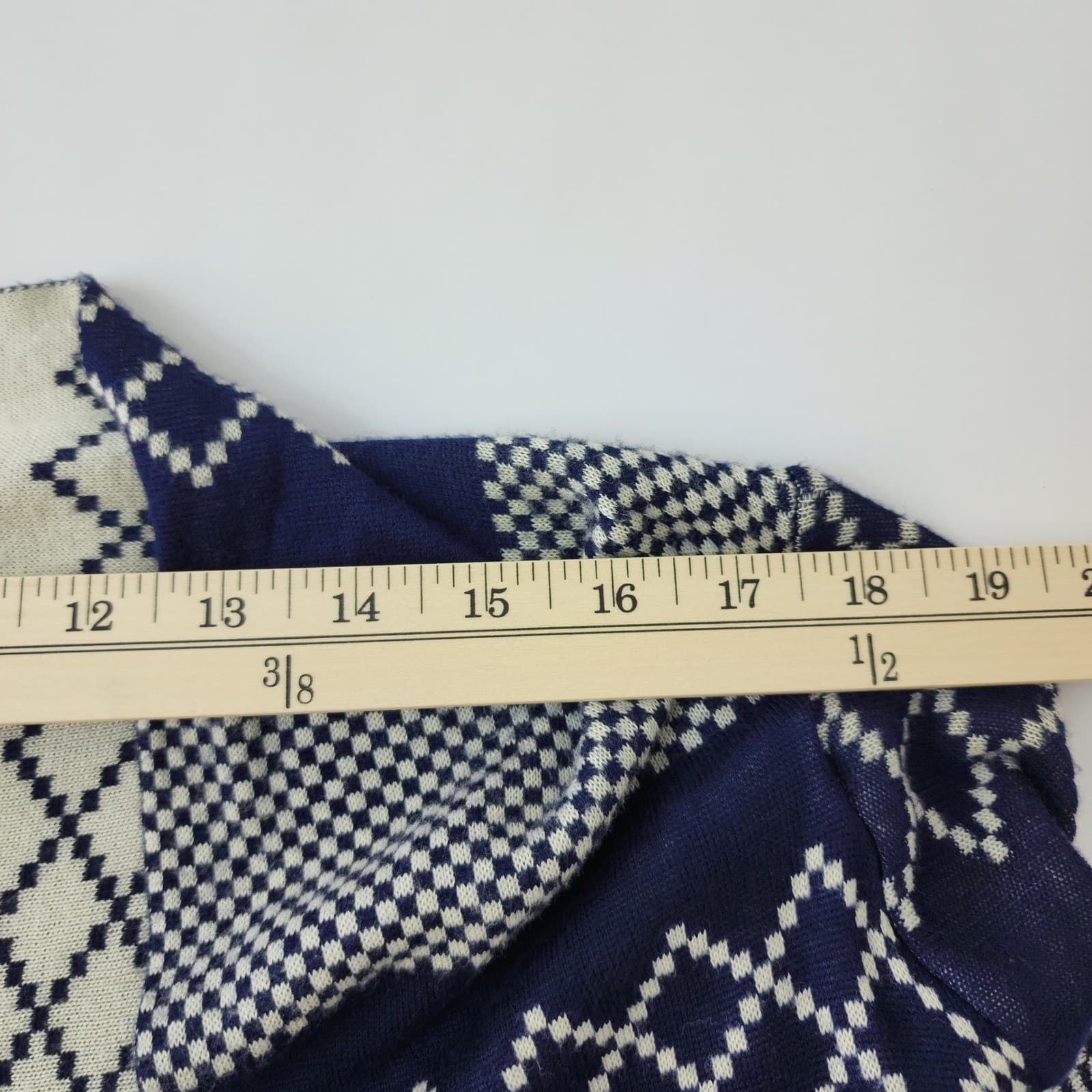 Mia Maddison Plus Navy Blue White Geometric Fringe Sharkbite Cardigan Sweater 3X - Thumbnail 6