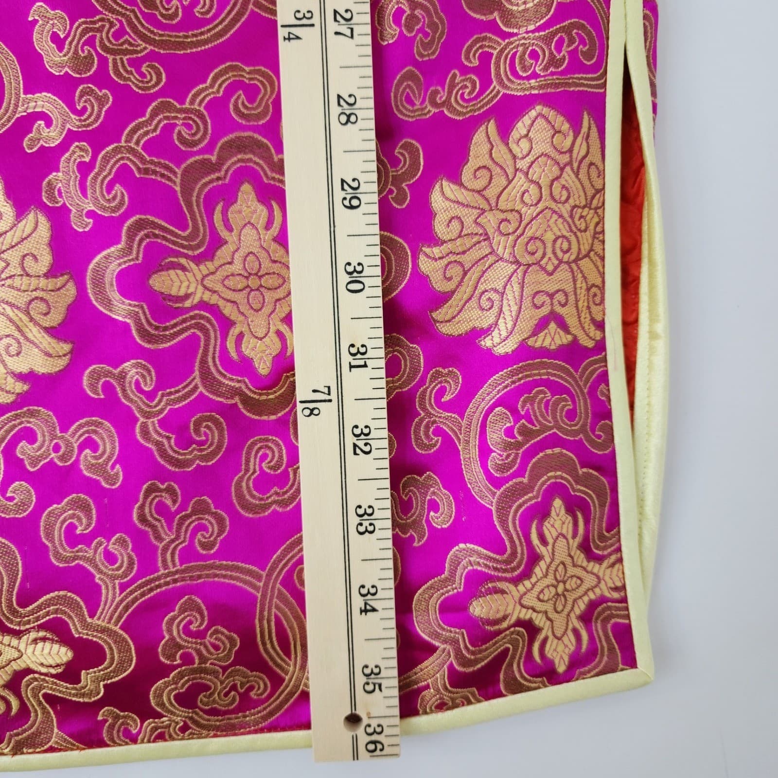Magenta Pink Gold Brocade Cheongsam Qipao Dress Sleeveless Mandarin Collar Frog - Thumbnail 2