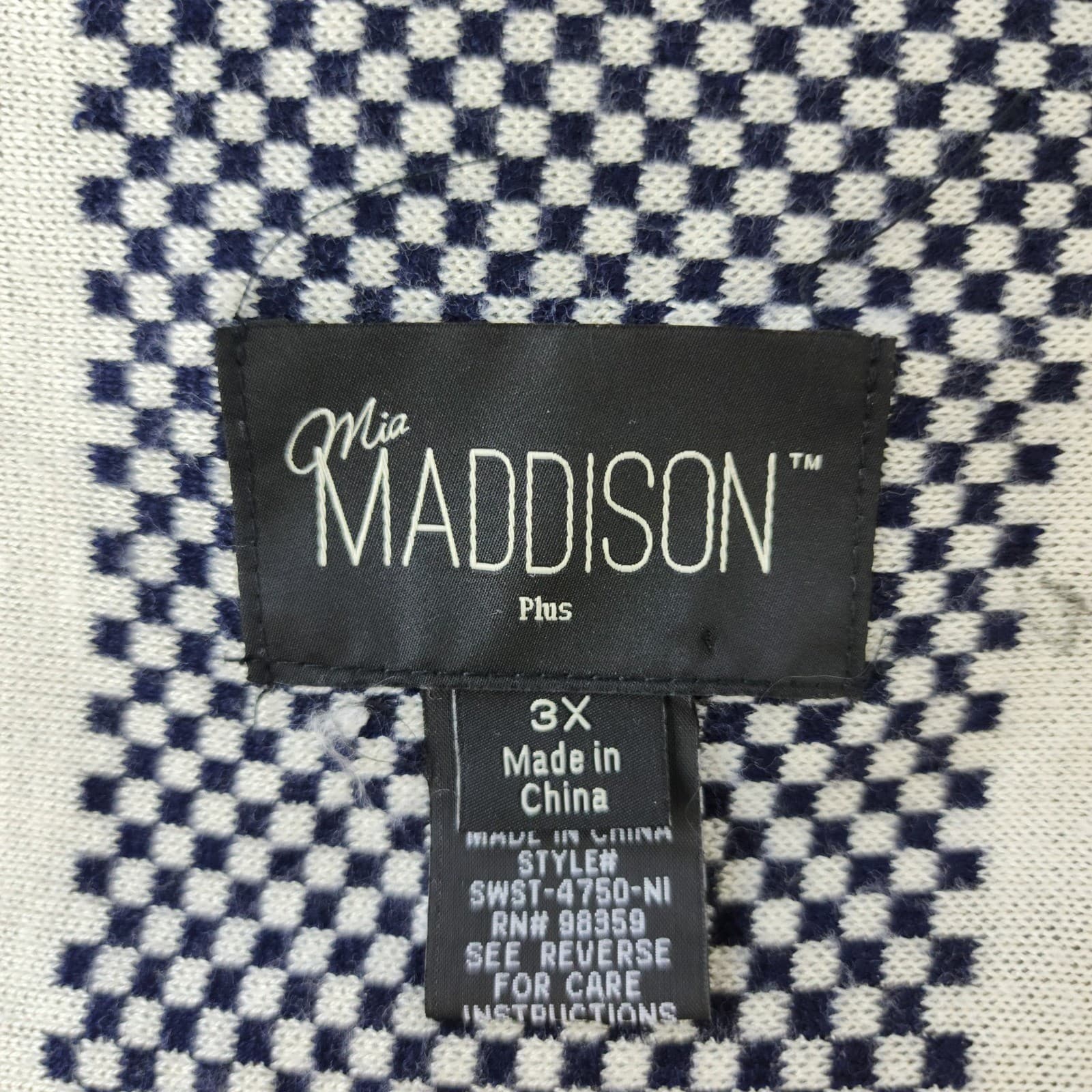 Mia Maddison Plus Navy Blue White Geometric Fringe Sharkbite Cardigan Sweater 3X - Thumbnail 4