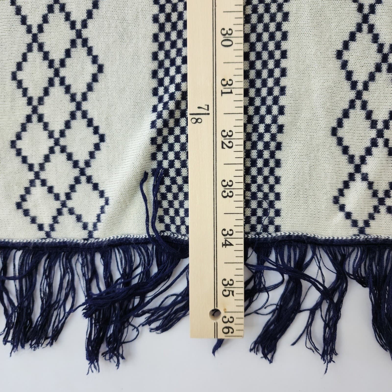 Mia Maddison Plus Navy Blue White Geometric Fringe Sharkbite Cardigan Sweater 3X - Thumbnail 5