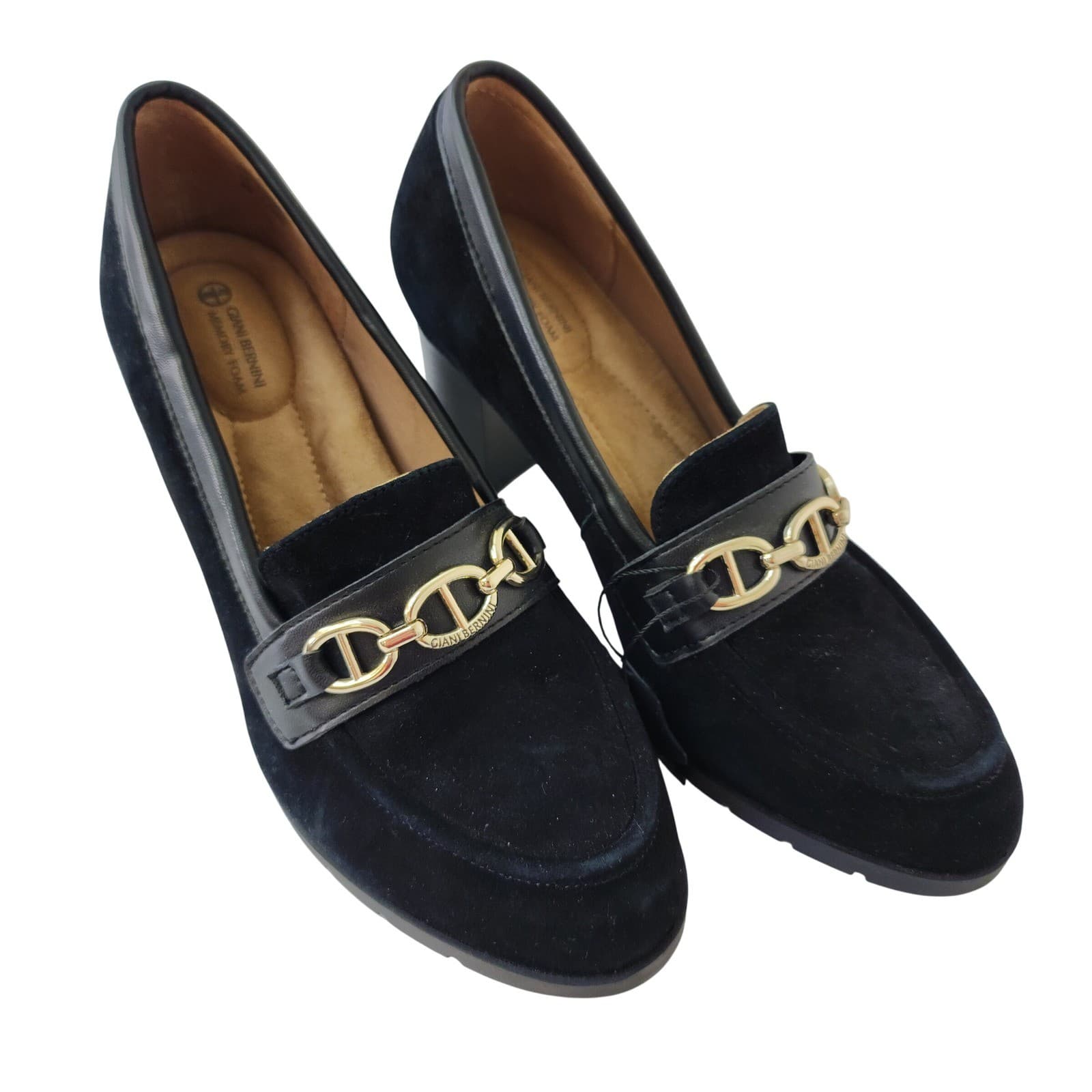 Giani Bernini Black Suede Horsebit Block Heel Loafers Memory Foam Pumps 8M