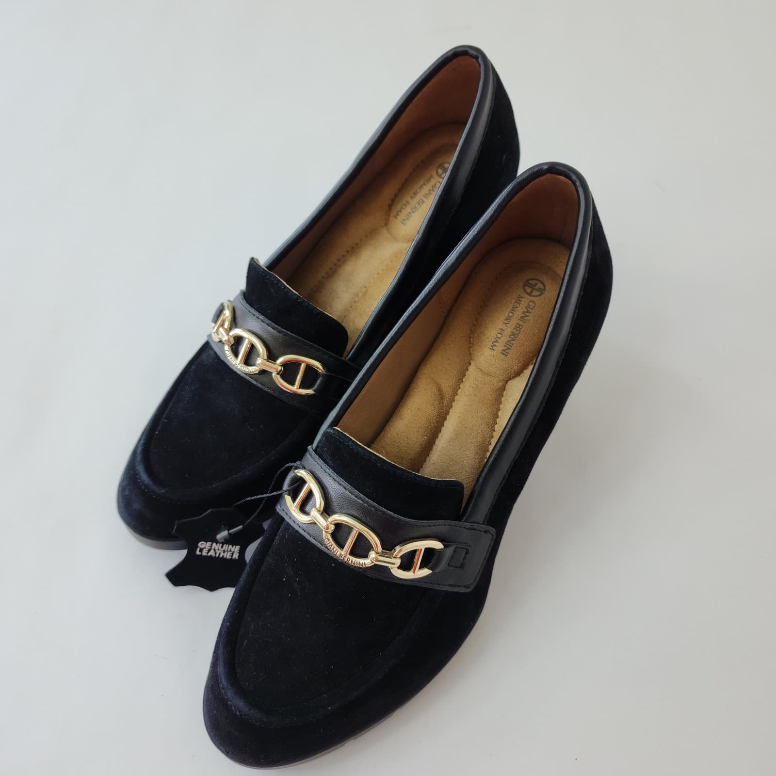 Giani Bernini Black Suede Horsebit Block Heel Loafers Memory Foam Pumps 8M - Thumbnail 3