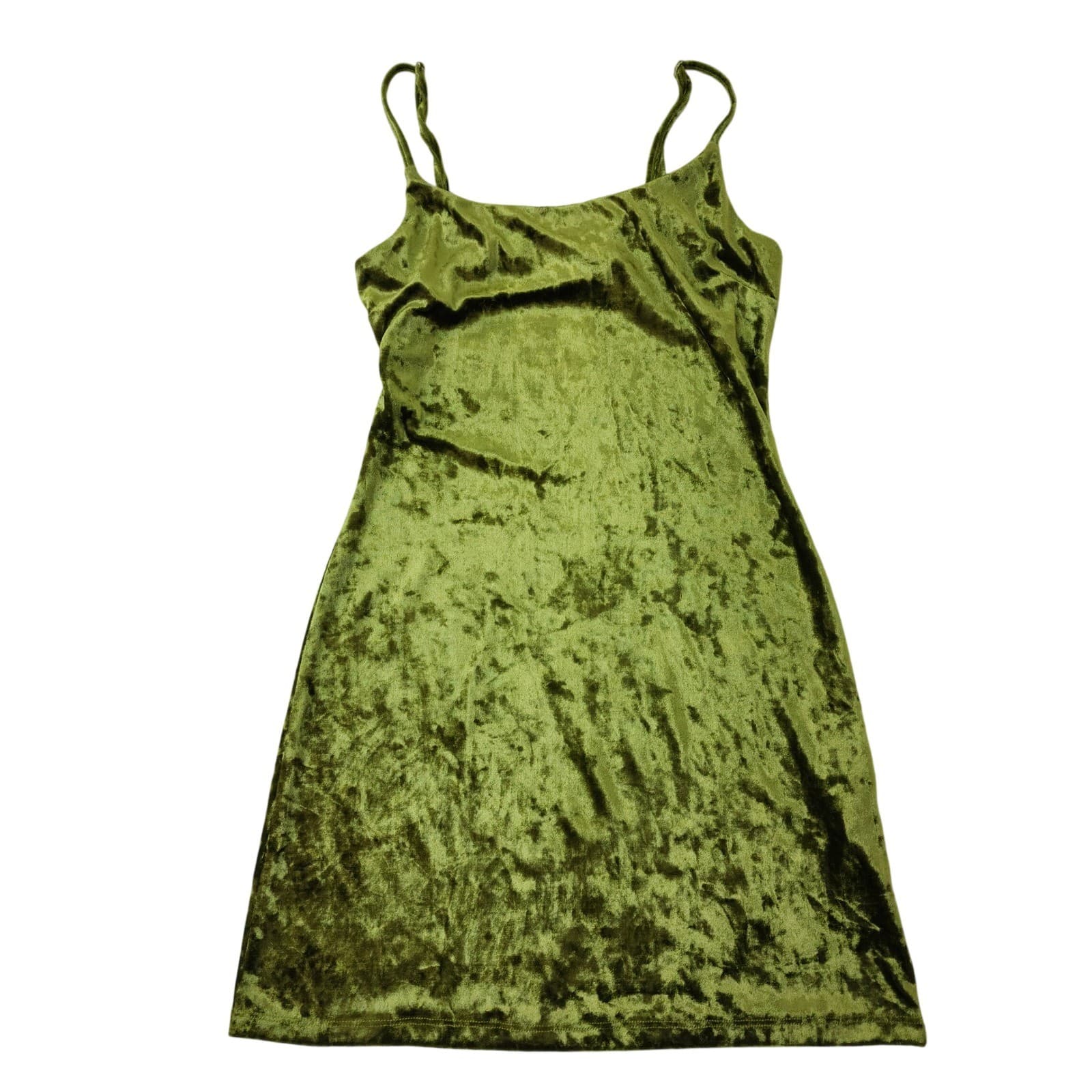 Forever 21 Olive Green Crushed Velvet Mini Slip Dress XS Adjustable Straps