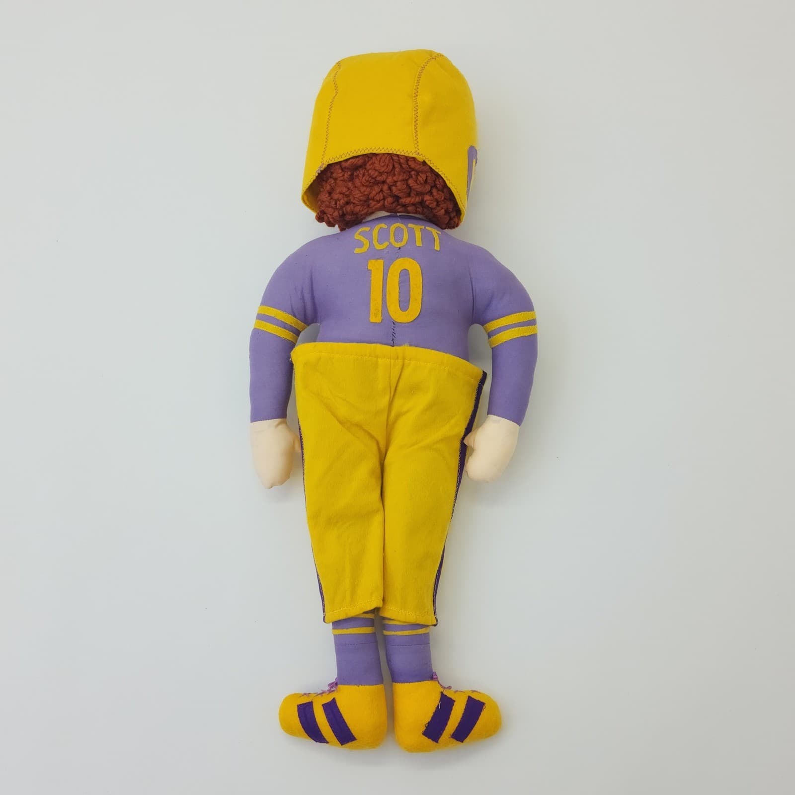 1960 Vintage Handmade Football Player Cloth Rag Doll Purple Yellow Scott 10 - Thumbnail 3