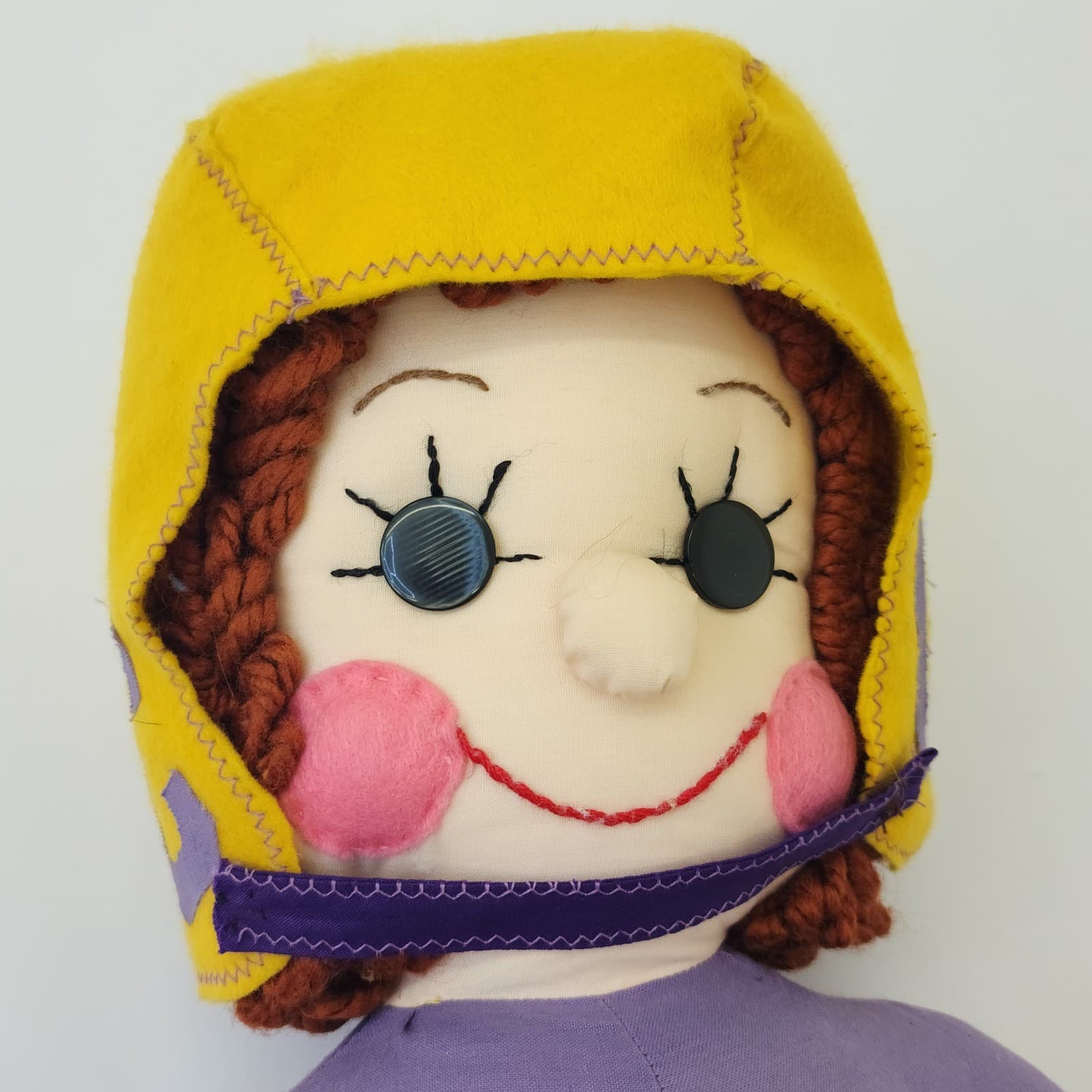1960 Vintage Handmade Football Player Cloth Rag Doll Purple Yellow Scott 10 - Thumbnail 2