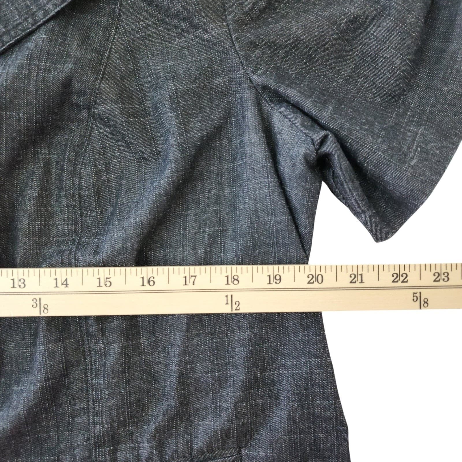 Dressbarn Woman 1X Short Sleeve Blazer Jacket Charcoal Grey Textured Button Up - Thumbnail 3