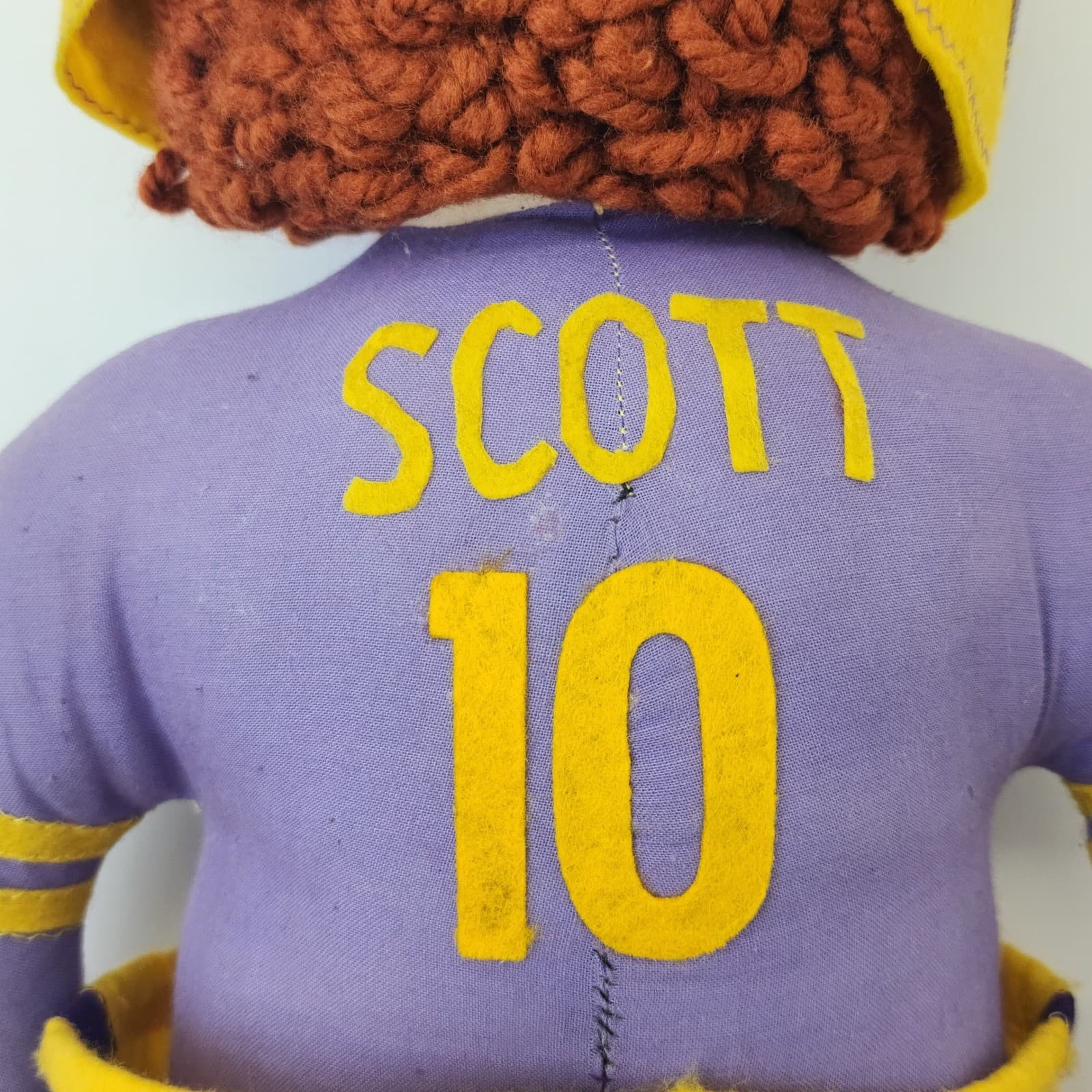 1960 Vintage Handmade Football Player Cloth Rag Doll Purple Yellow Scott 10 - Thumbnail 7