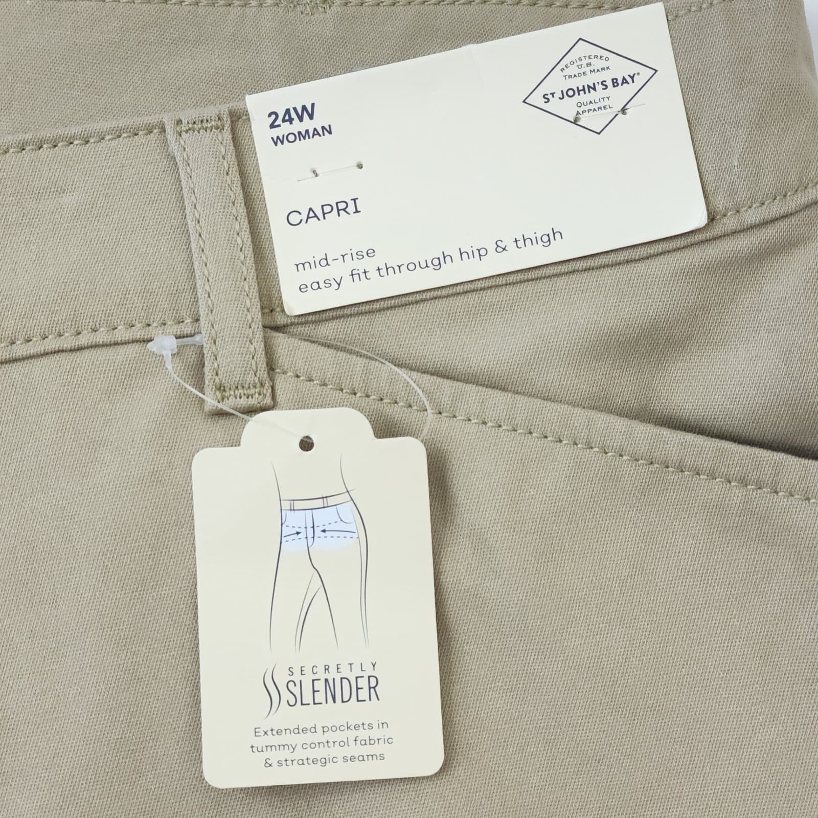 St Johns Bay Khaki Capri Pants Women's 24W Secretly Slender Mid Rise Tan NWT - Thumbnail 3