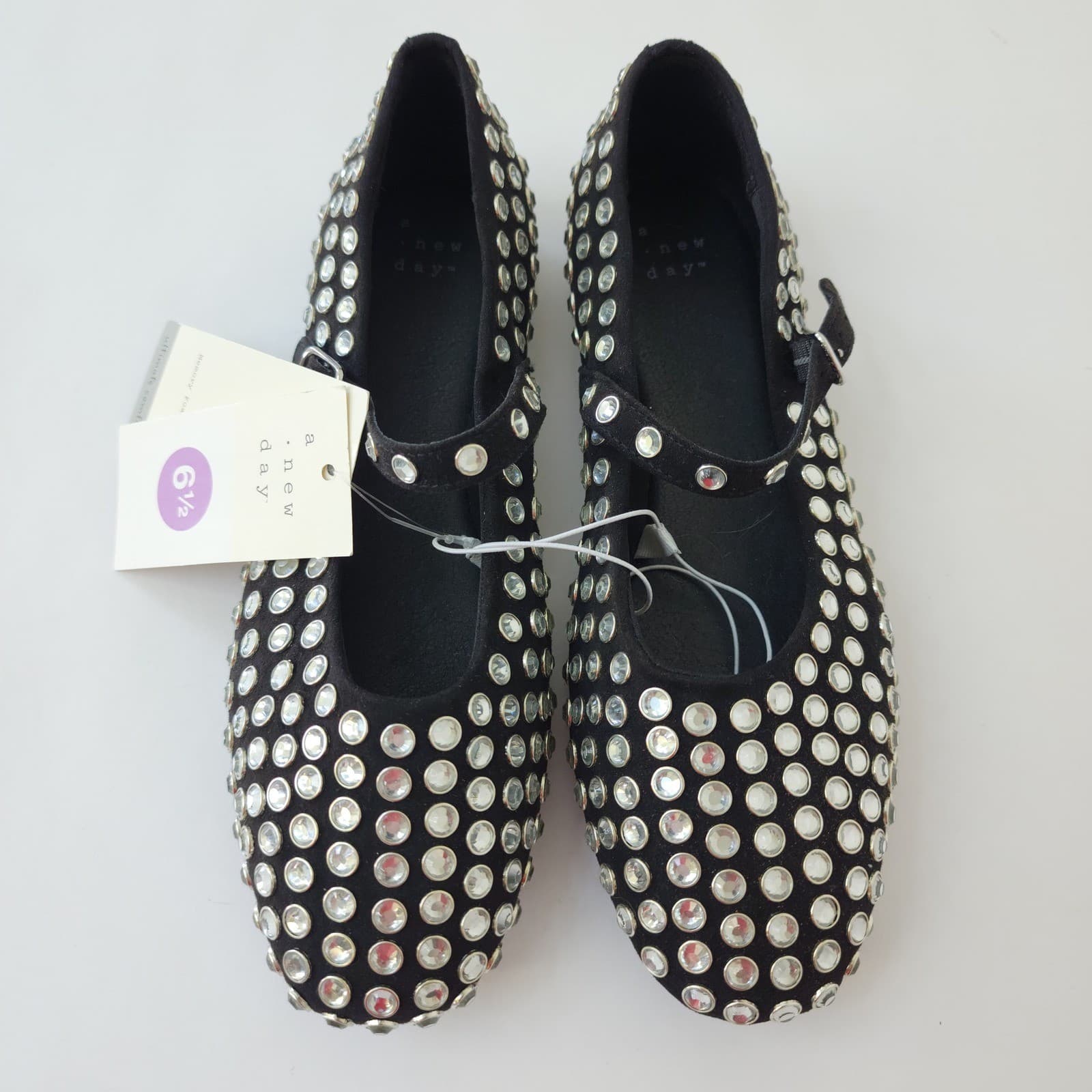 A New Day Issa Rhinestone Mary Jane Ballets Flats Black Shoes 6.5 NEW - Thumbnail 2