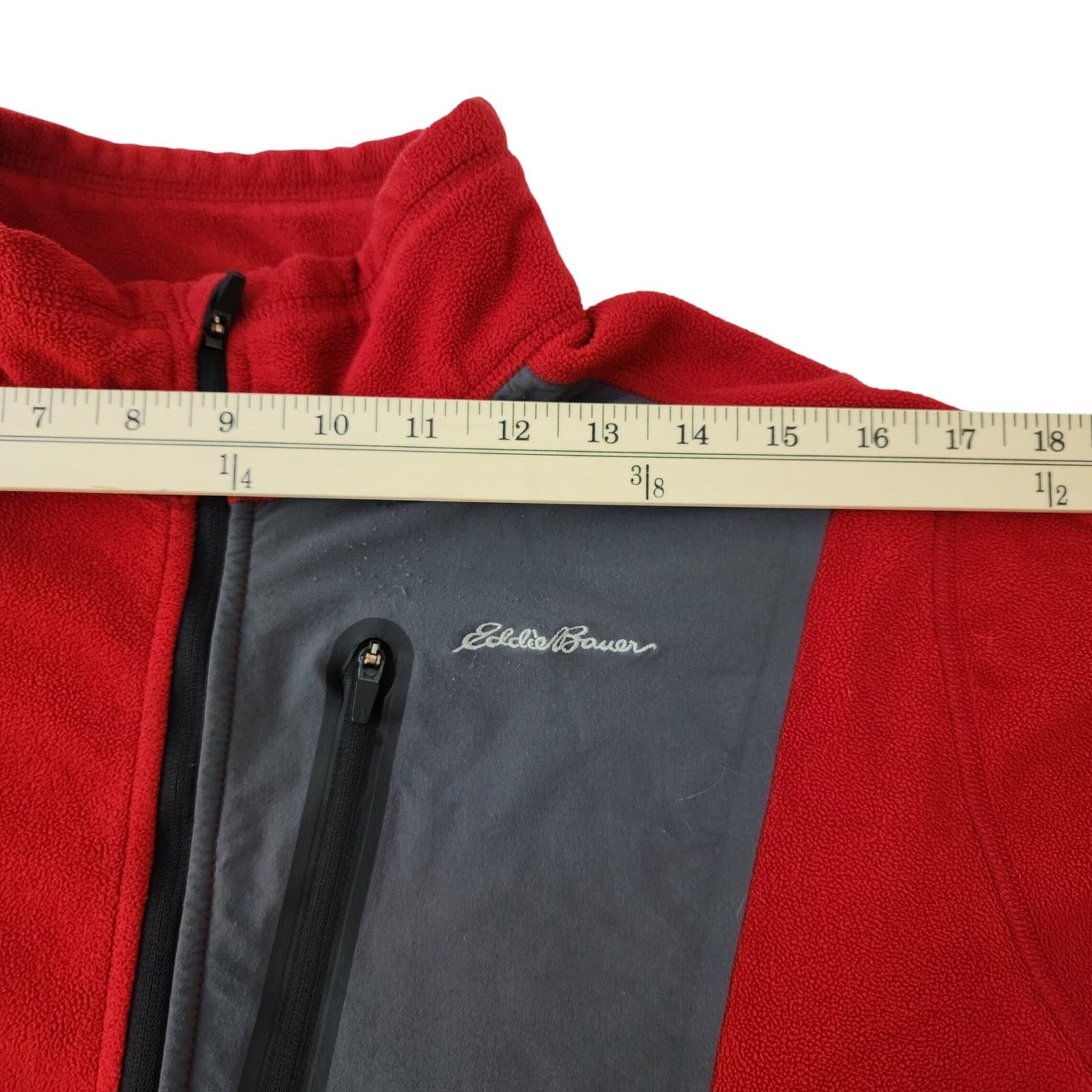 Eddie Bauer First Ascent Mens Large Red 1/4 Zip Fleece Pullover Chest Pocket L - Thumbnail 5