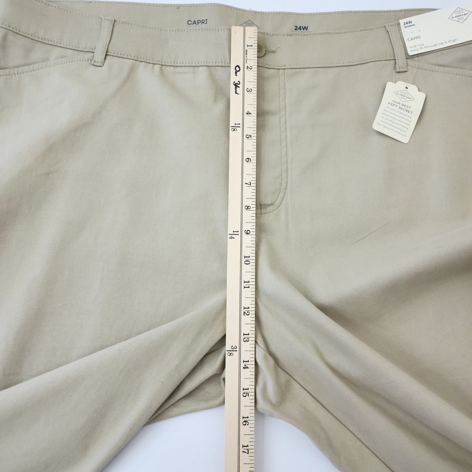 St Johns Bay Khaki Capri Pants Women's 24W Secretly Slender Mid Rise Tan NWT - Thumbnail 5