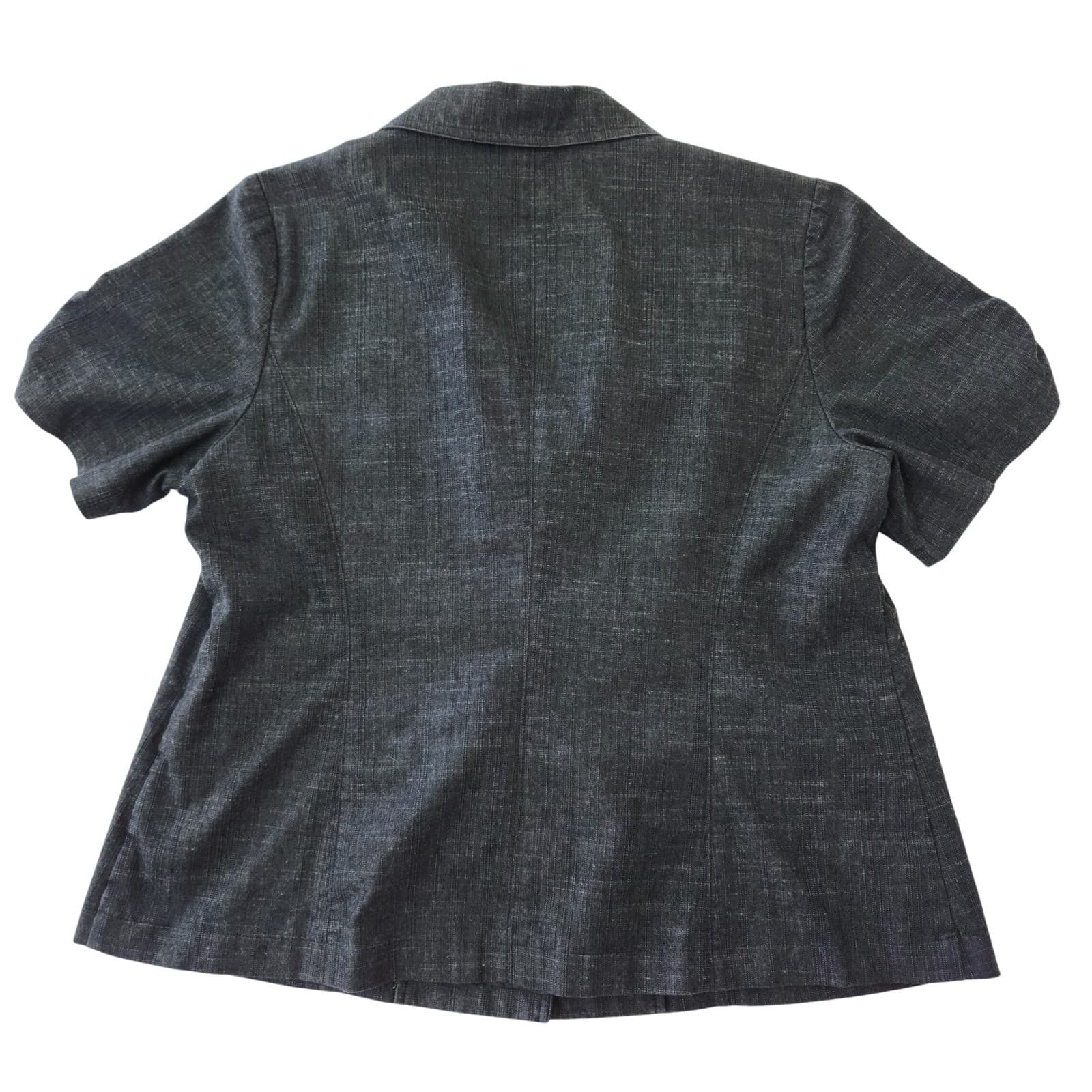 Dressbarn Woman 1X Short Sleeve Blazer Jacket Charcoal Grey Textured Button Up - Thumbnail 5