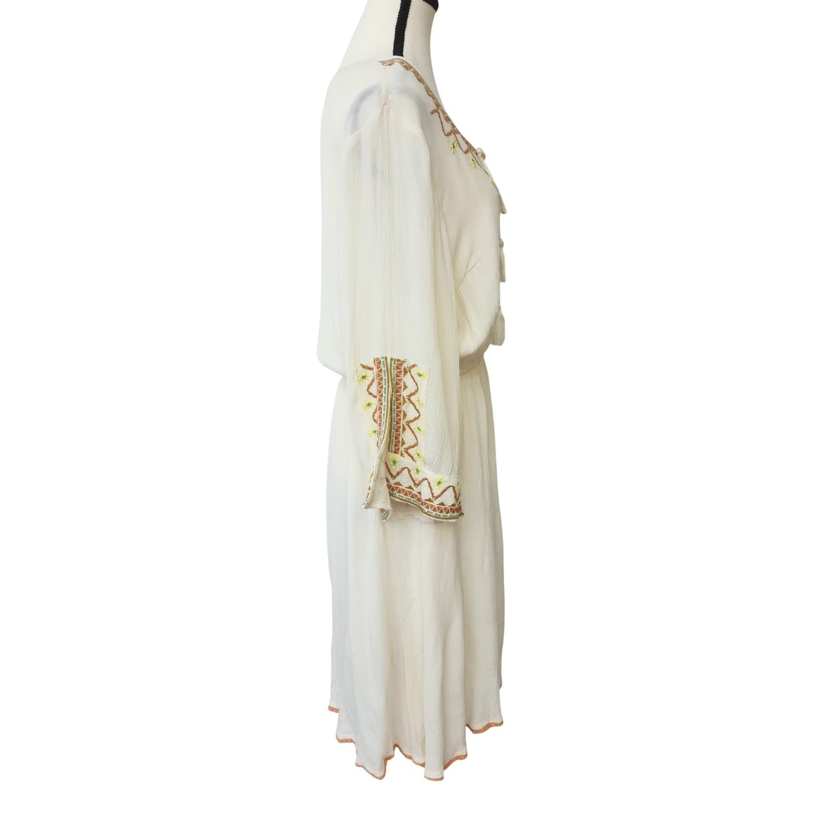 J Lee Boho Embroidered Tassel Tie Gauze Mini Dress Cream Plus Size 1X - Thumbnail 4