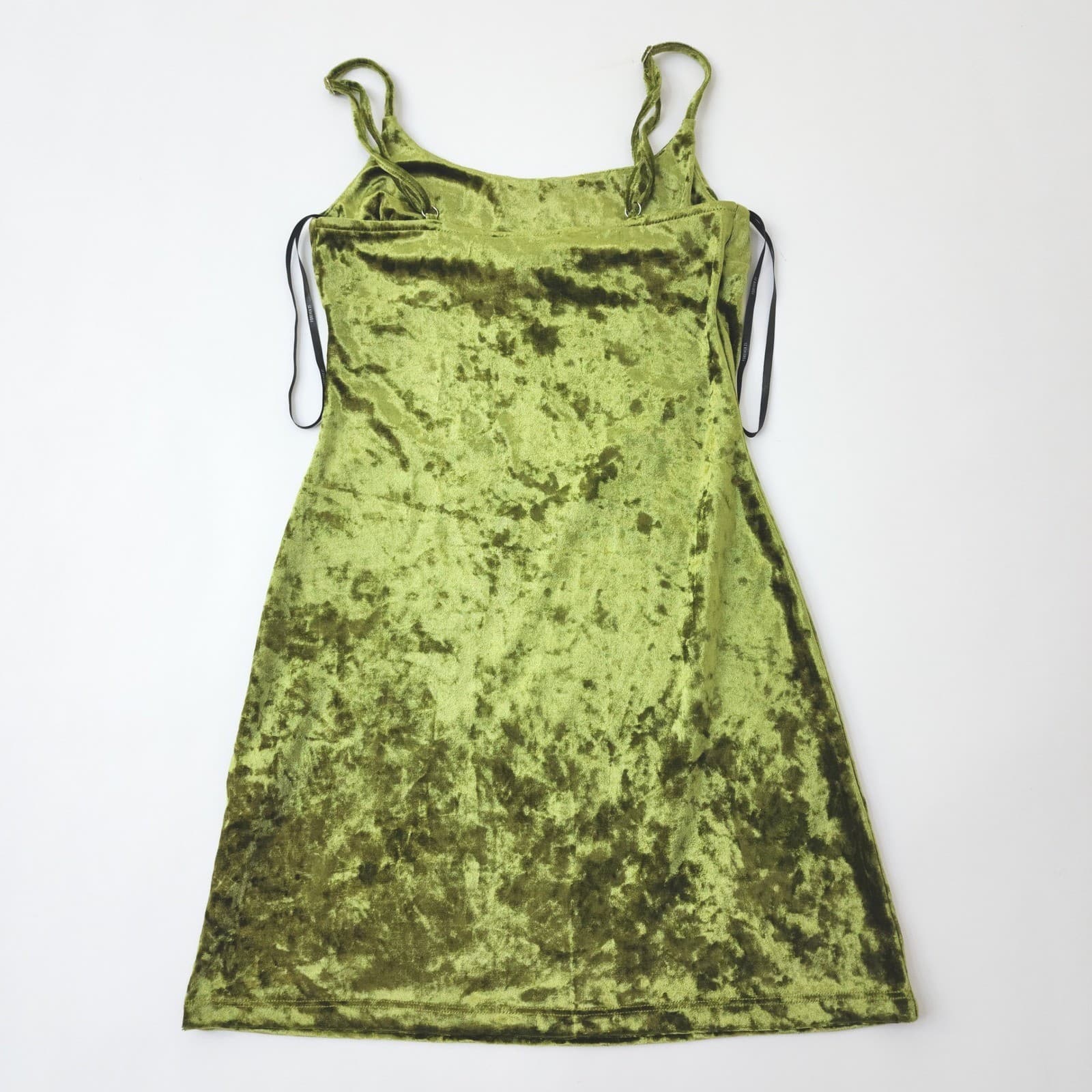 Forever 21 Olive Green Crushed Velvet Mini Slip Dress XS Adjustable Straps - Thumbnail 2