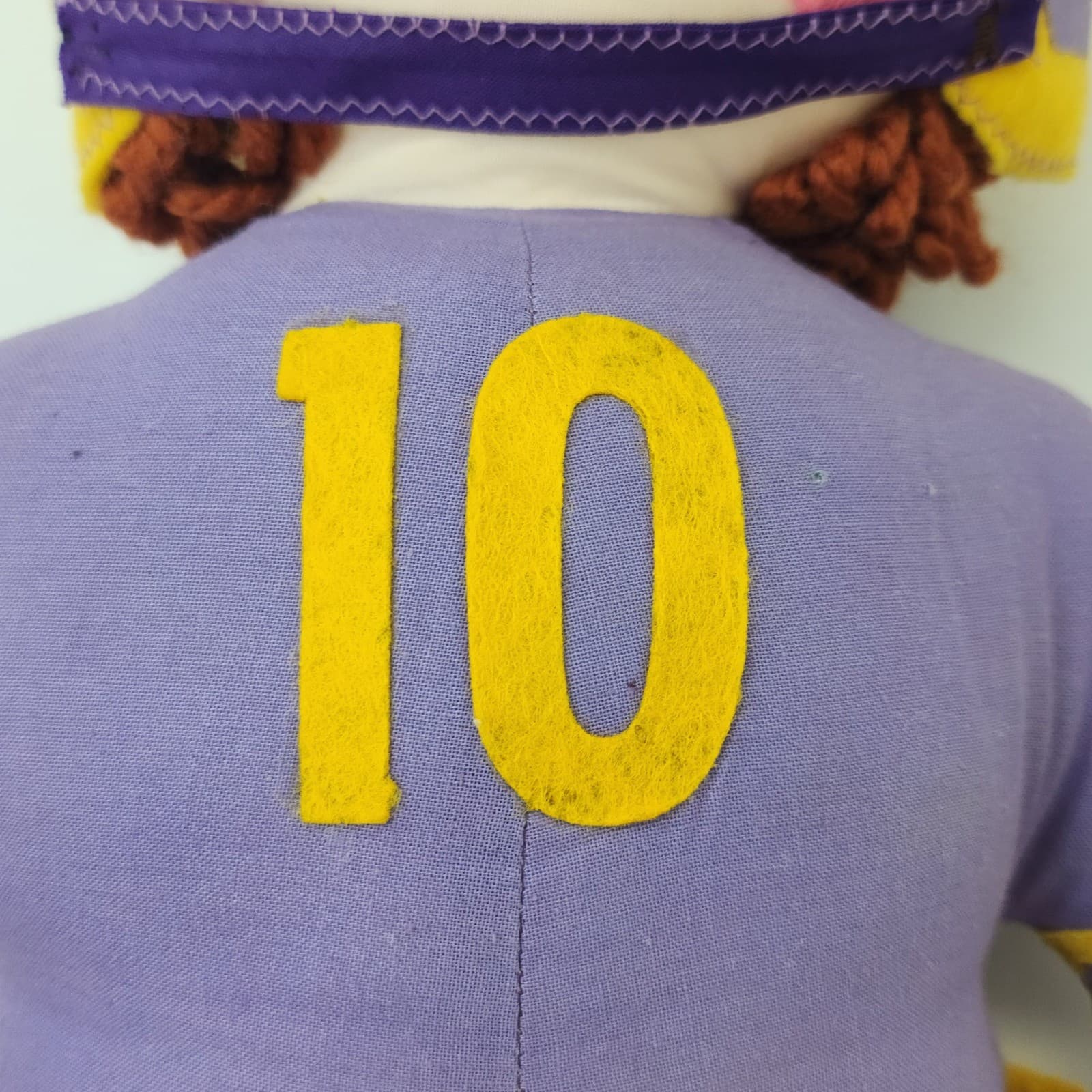1960 Vintage Handmade Football Player Cloth Rag Doll Purple Yellow Scott 10 - Thumbnail 4