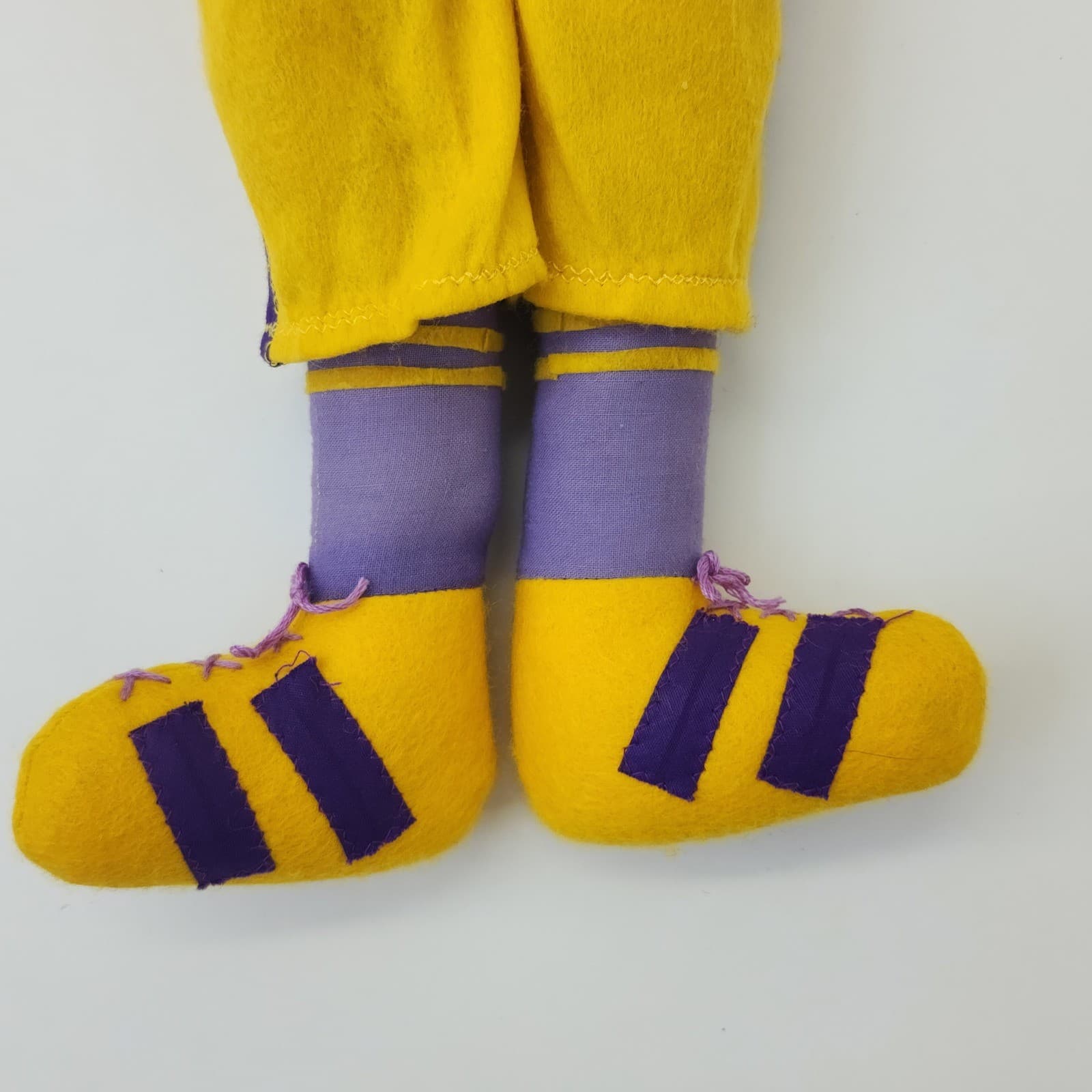 1960 Vintage Handmade Football Player Cloth Rag Doll Purple Yellow Scott 10 - Thumbnail 5