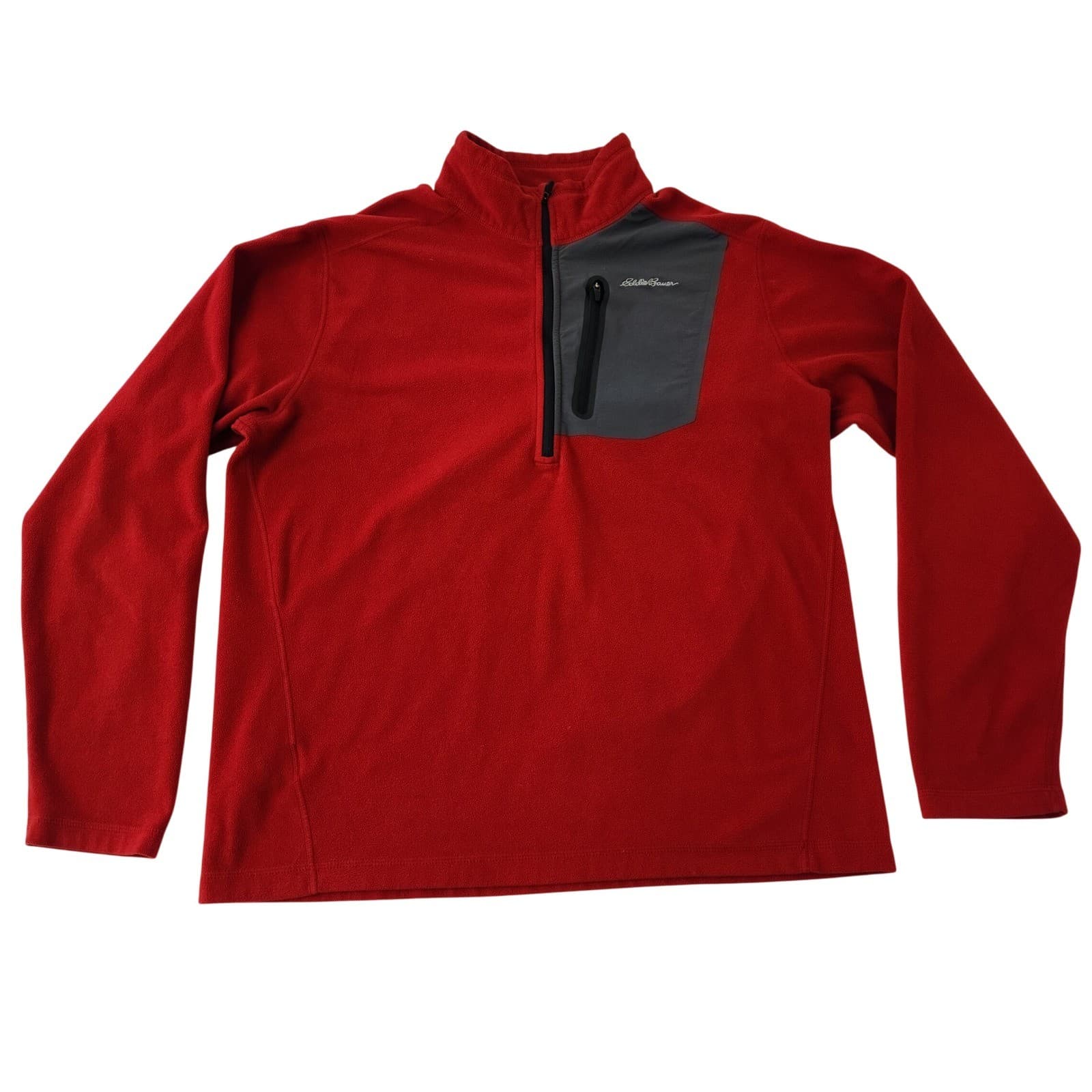 Eddie Bauer First Ascent Mens Large Red 1/4 Zip Fleece Pullover Chest Pocket L