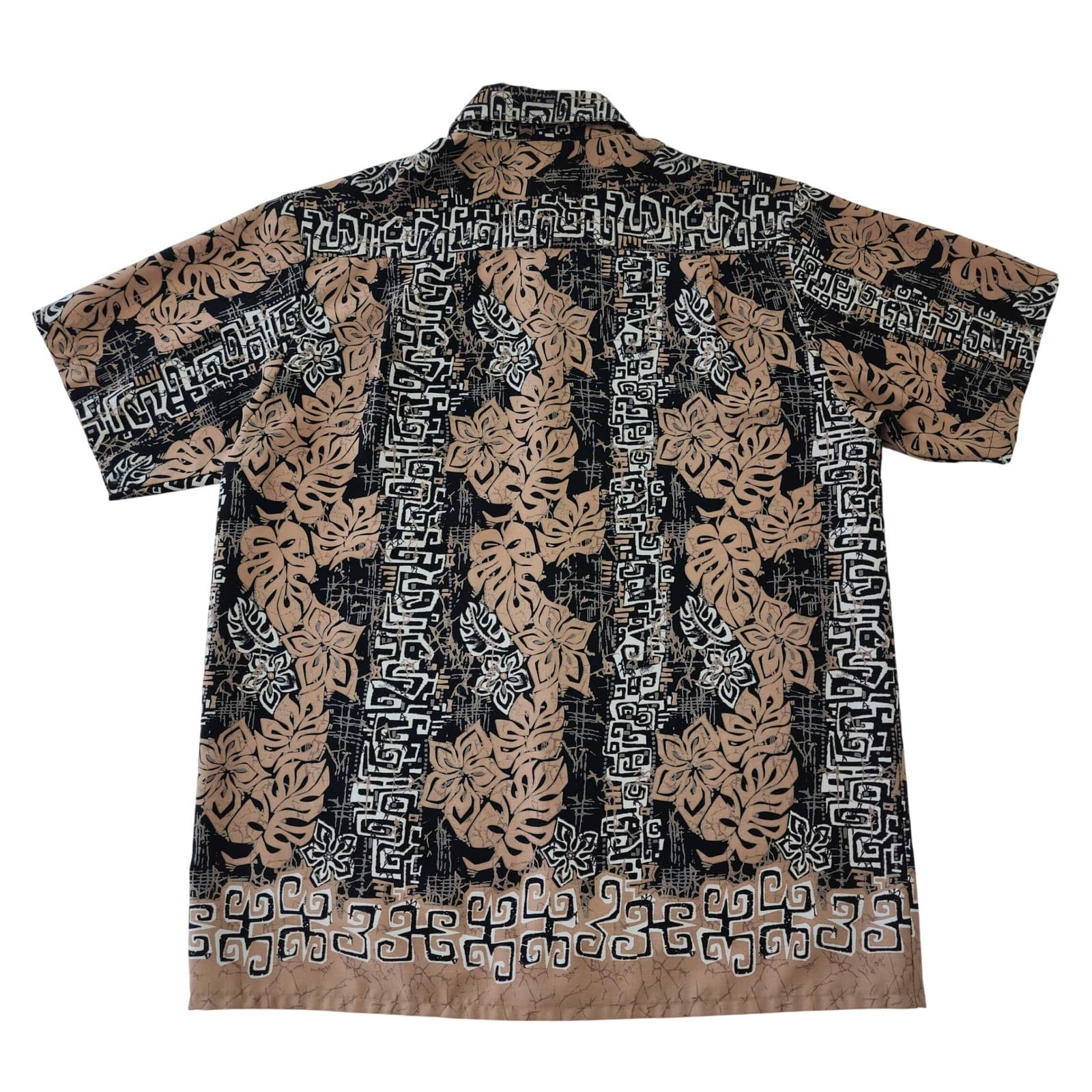 Extreme Gear Mens Small Tropical Monstera Print Button Down Shirt Tan - Thumbnail 8