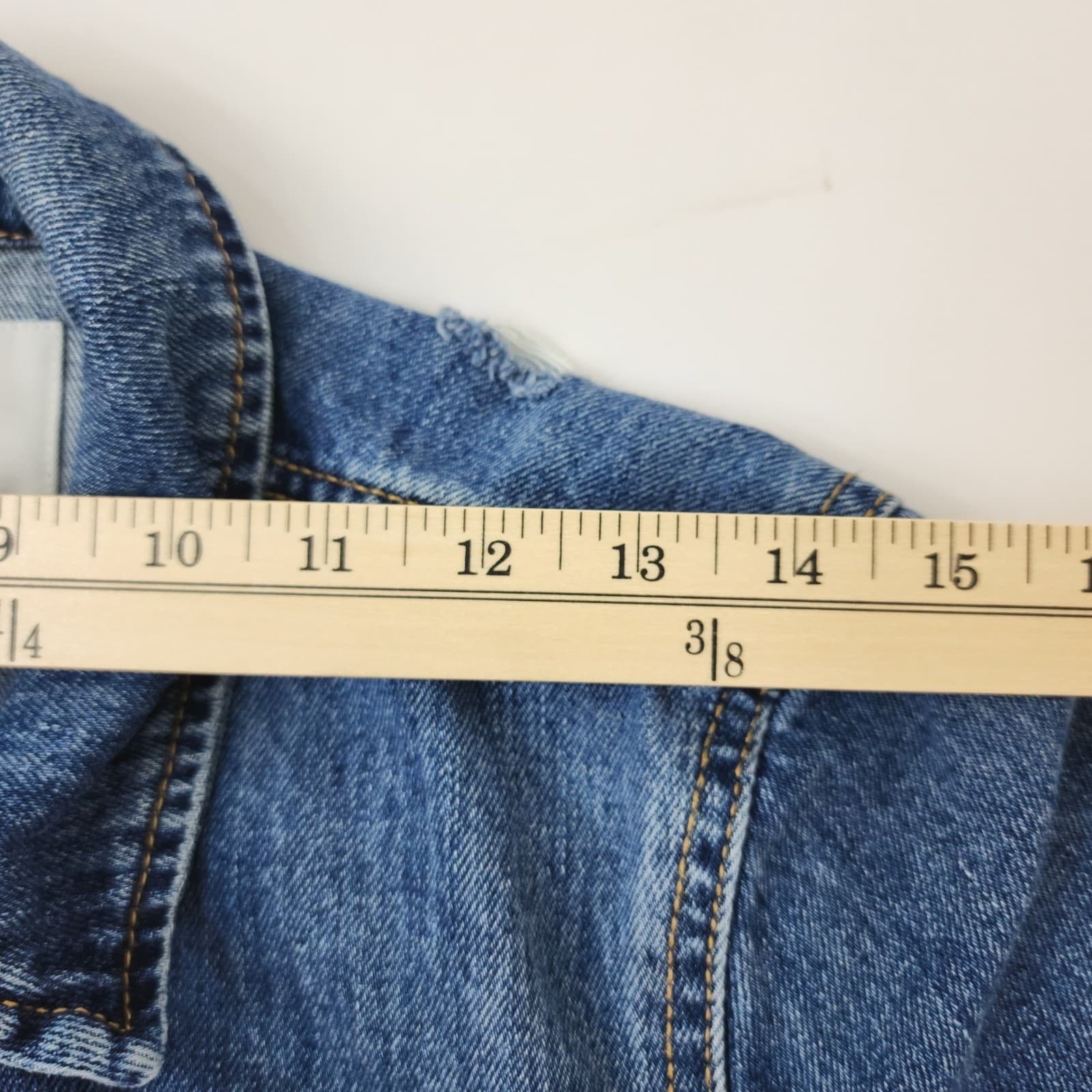 Old Navy Women's Distressed Denim Jacket Medium Wash Blue Jean Jacket Size S - Thumbnail 3