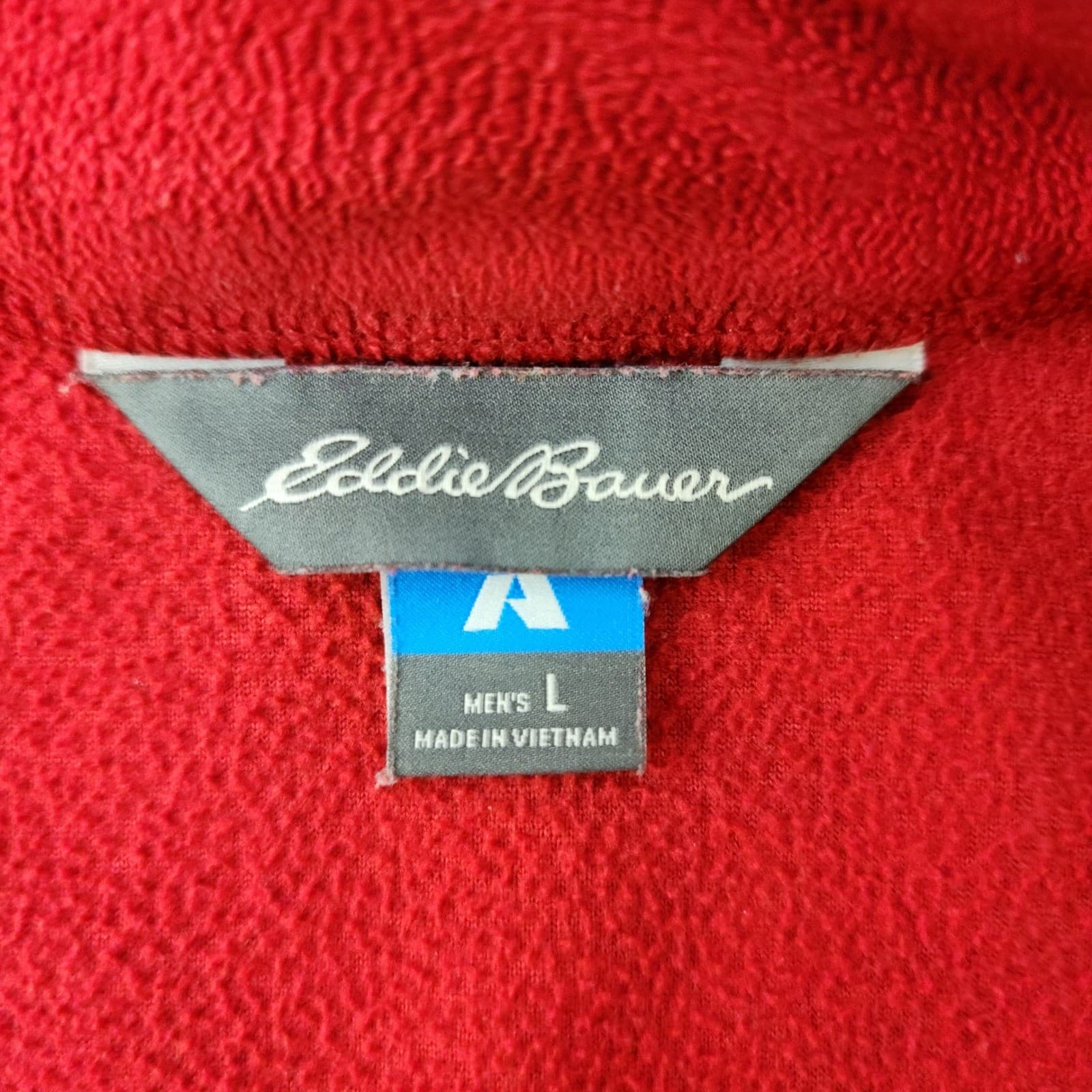 Eddie Bauer First Ascent Mens Large Red 1/4 Zip Fleece Pullover Chest Pocket L - Thumbnail 2