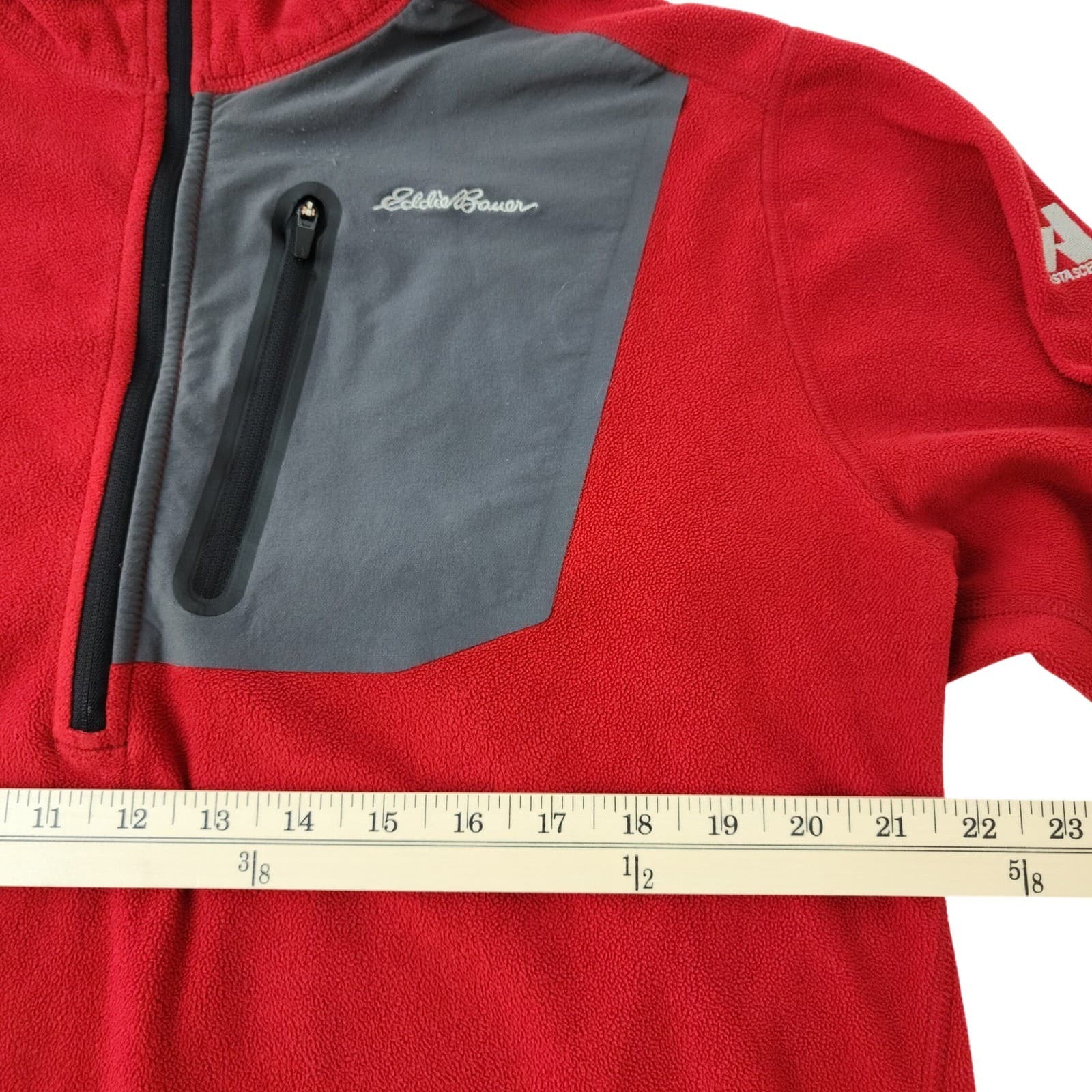 Eddie Bauer First Ascent Mens Large Red 1/4 Zip Fleece Pullover Chest Pocket L - Thumbnail 7