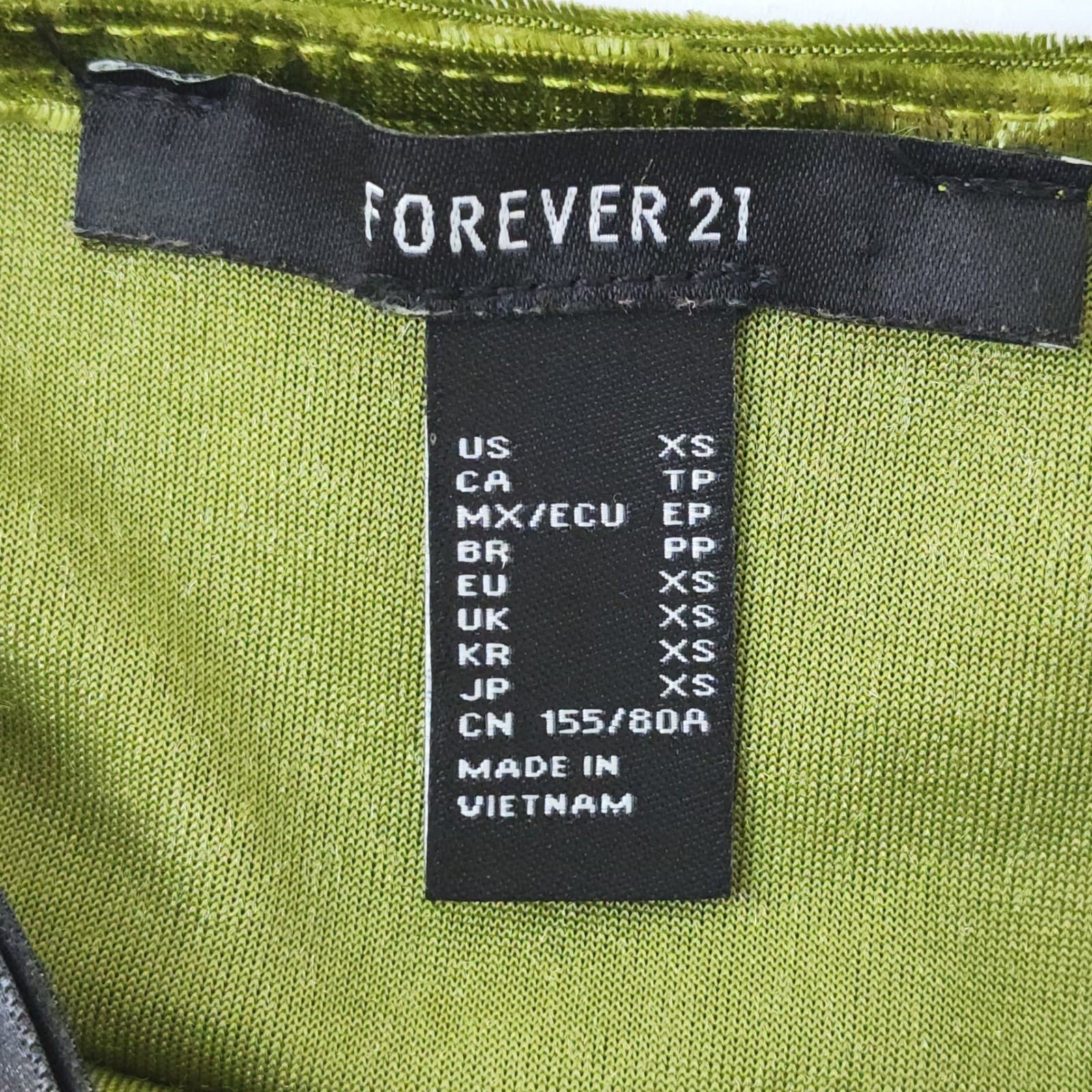Forever 21 Olive Green Crushed Velvet Mini Slip Dress XS Adjustable Straps - Thumbnail 3