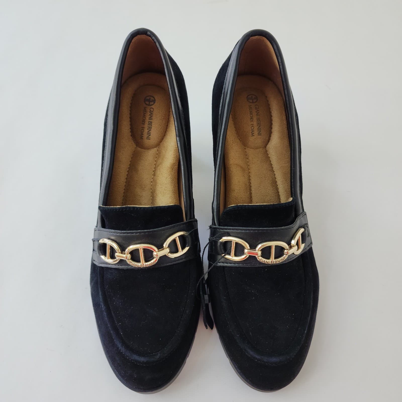 Giani Bernini Black Suede Horsebit Block Heel Loafers Memory Foam Pumps 8M - Thumbnail 2