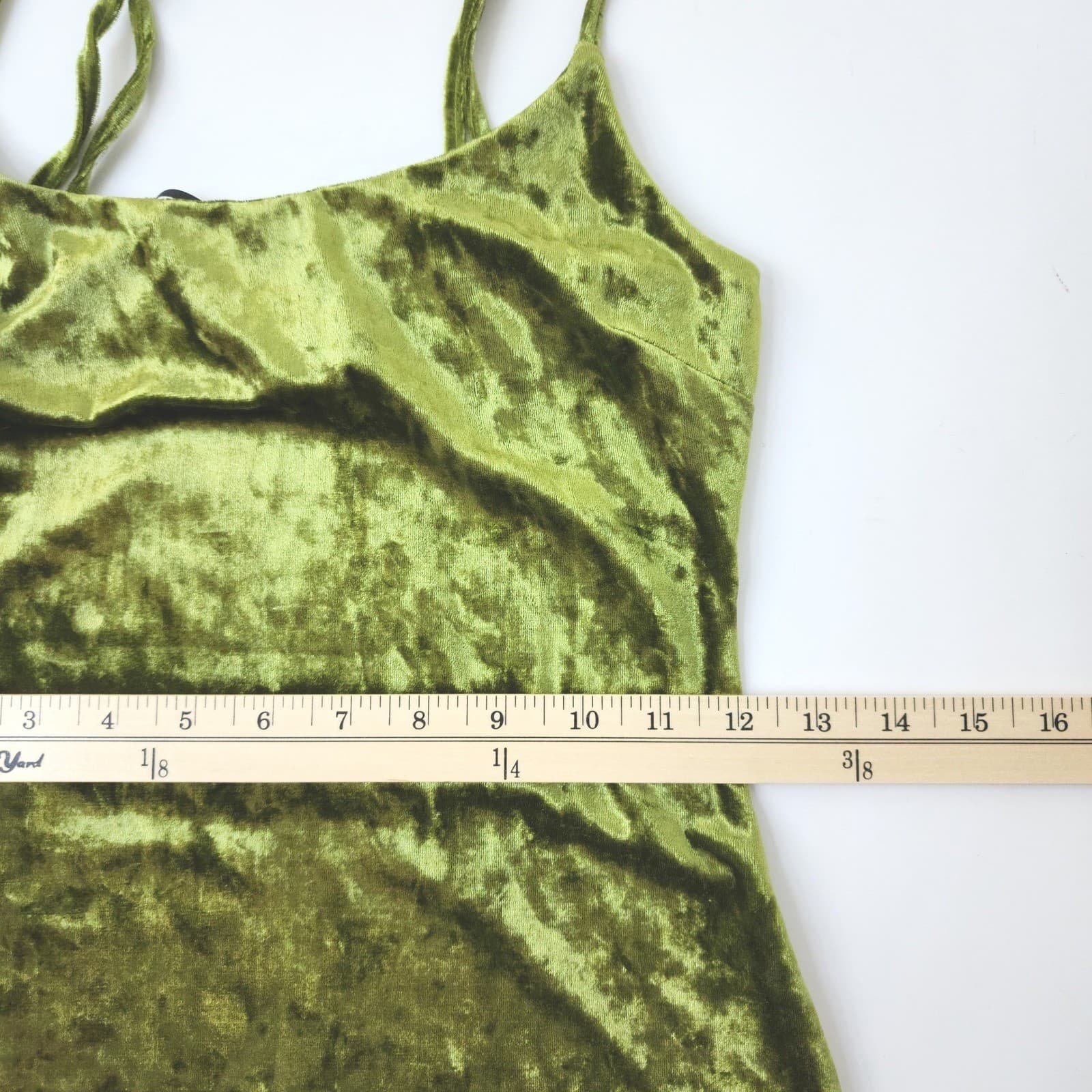 Forever 21 Olive Green Crushed Velvet Mini Slip Dress XS Adjustable Straps - Thumbnail 4