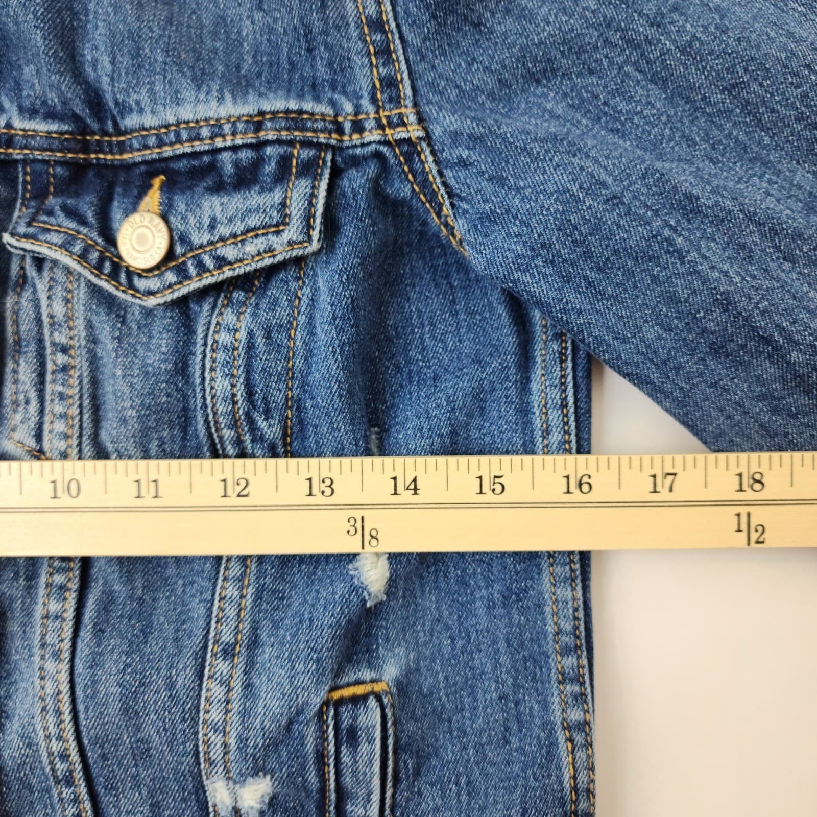 Old Navy Women's Distressed Denim Jacket Medium Wash Blue Jean Jacket Size S - Thumbnail 4