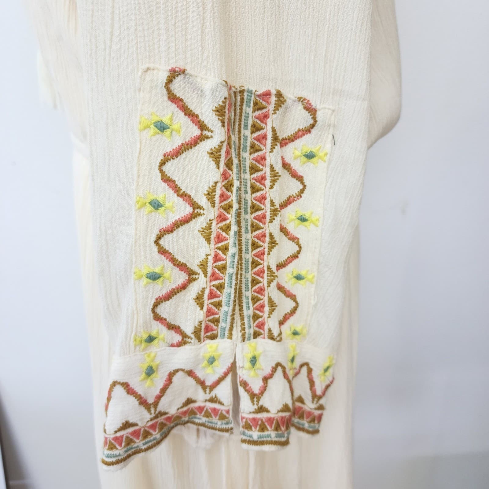 J Lee Boho Embroidered Tassel Tie Gauze Mini Dress Cream Plus Size 1X - Thumbnail 7