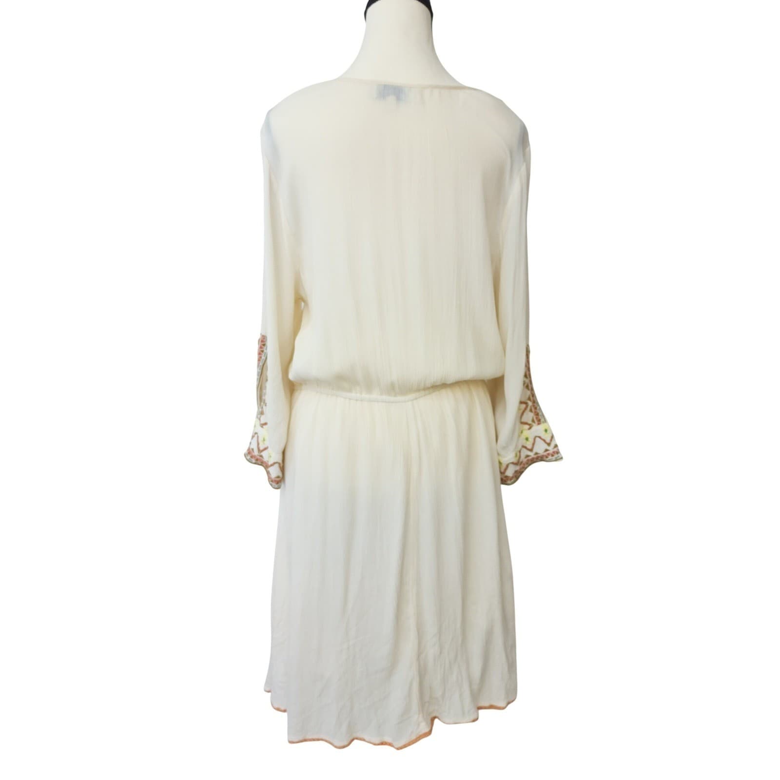 J Lee Boho Embroidered Tassel Tie Gauze Mini Dress Cream Plus Size 1X - Thumbnail 5