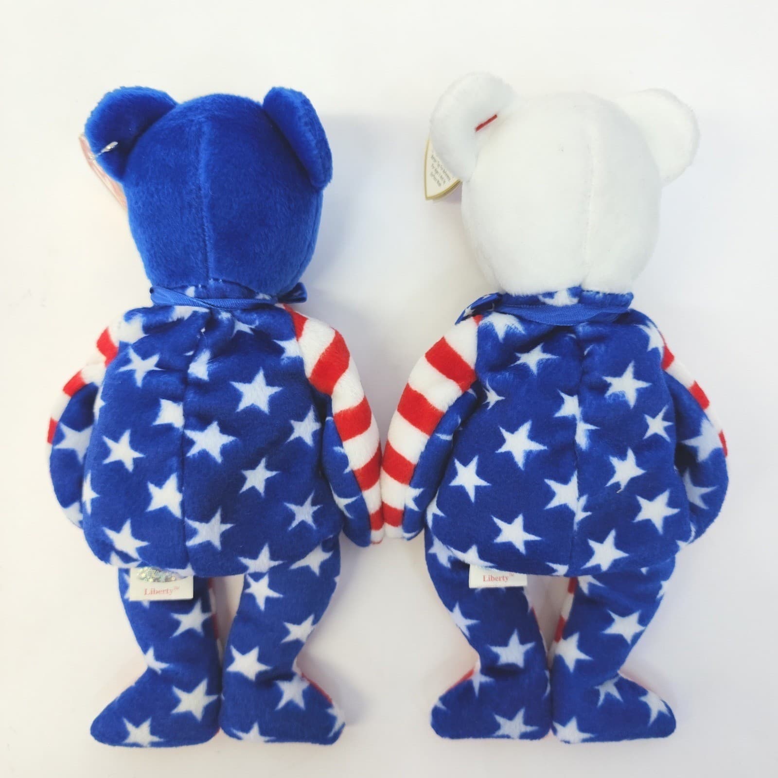 Ty Beanie Babies Liberty Bear Set of 2 Patriotic USA Flag Plush 2001 Blue White - Thumbnail 2