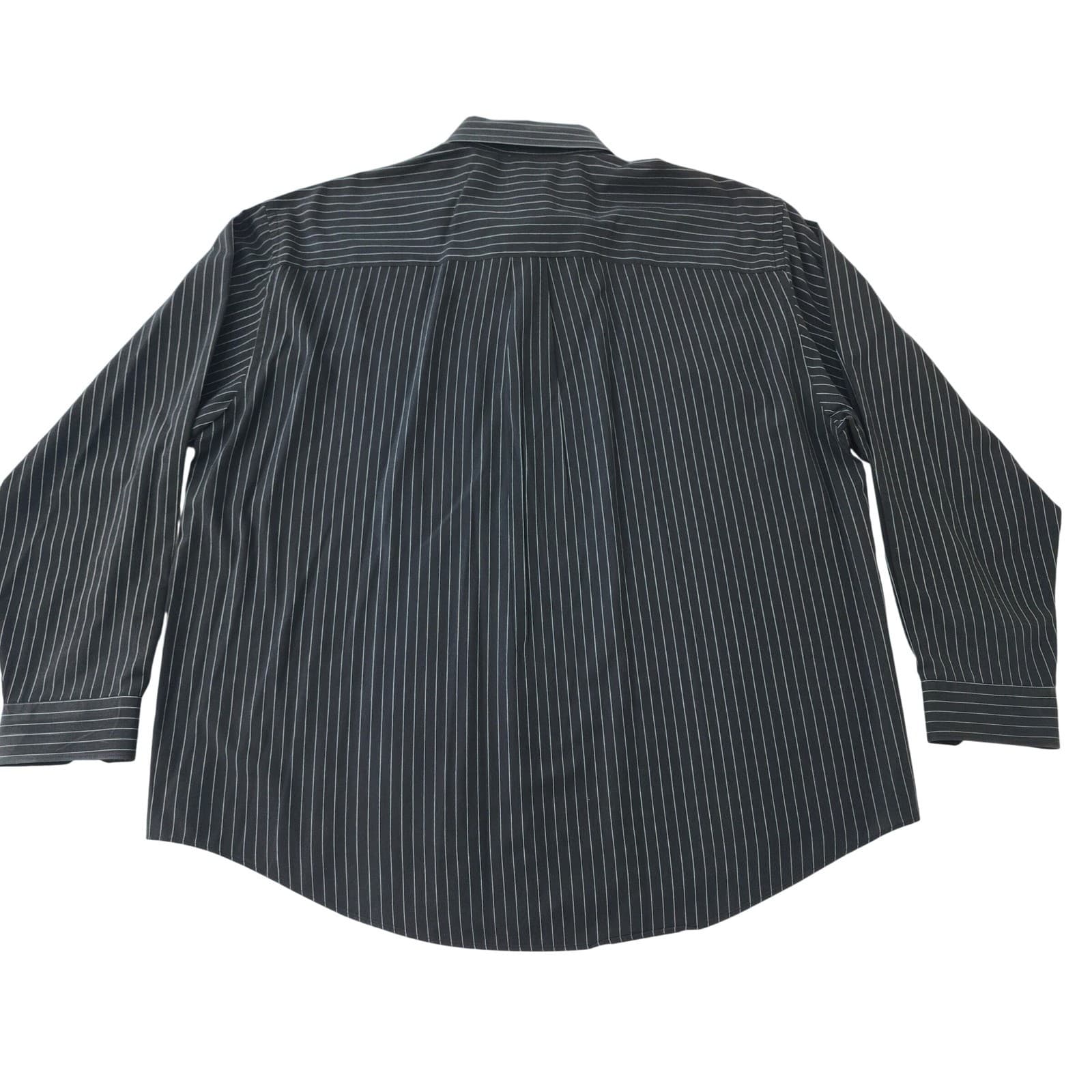 Van Heusen Mens XL Dress Shirt Black Pinstripe Wrinkle Free Stain Shield Long Sl - Thumbnail 10