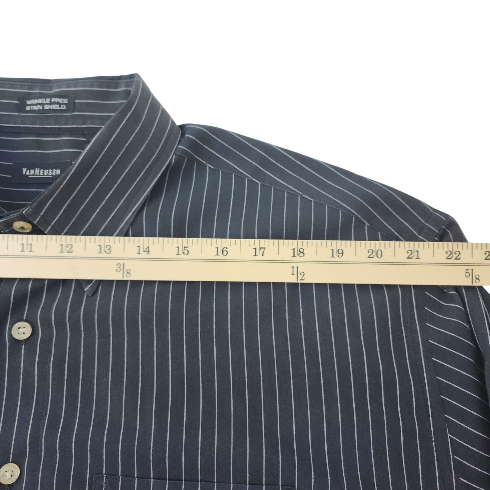 Van Heusen Mens XL Dress Shirt Black Pinstripe Wrinkle Free Stain Shield Long Sl - Thumbnail 5